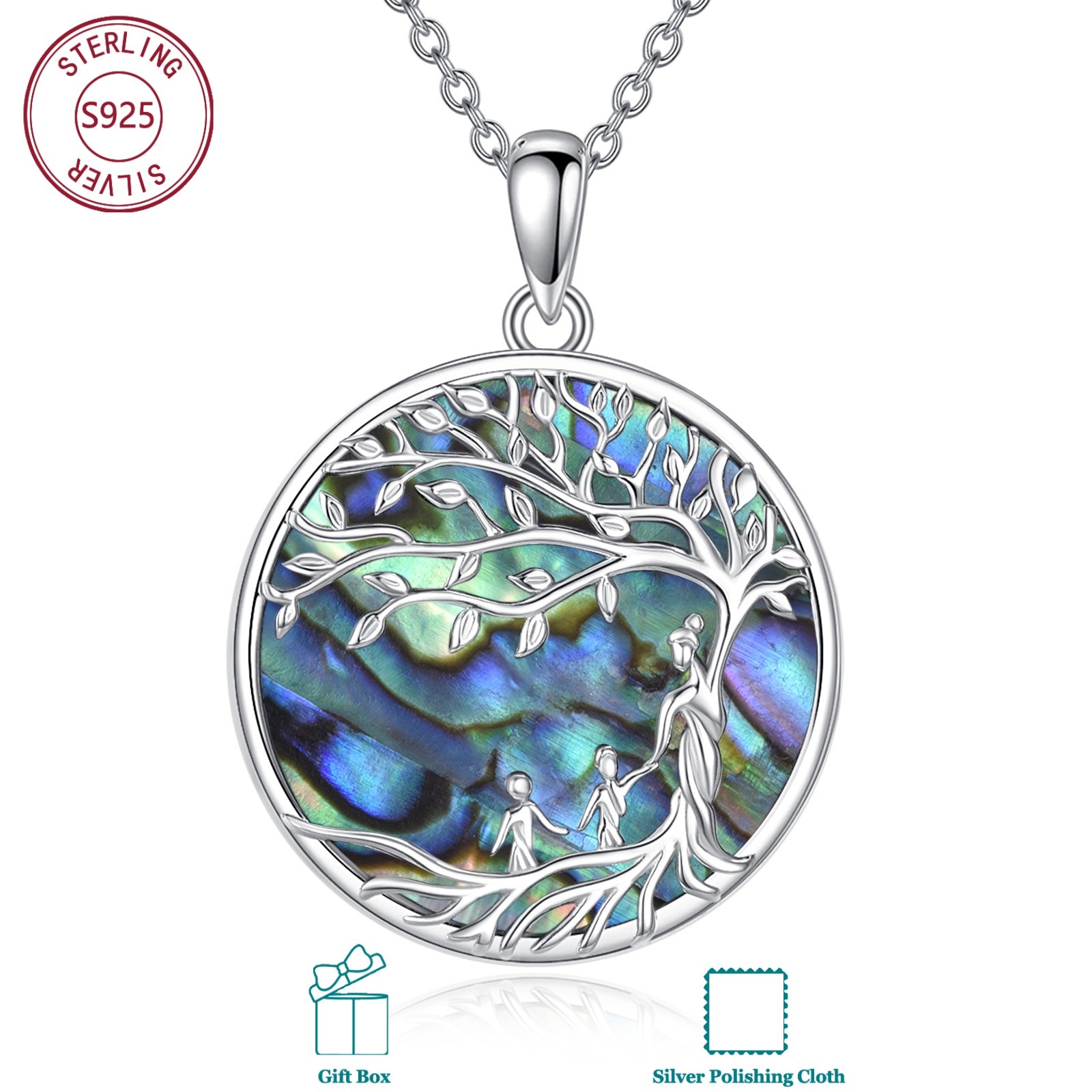 Image of 925 Sterling Silver Abalone Shell Tree Of Life Necklace Symbolizes Happiness, Growth And Strength, Suitable For Daily Men And Women, Birthday Gift, Christmas Gift, For
