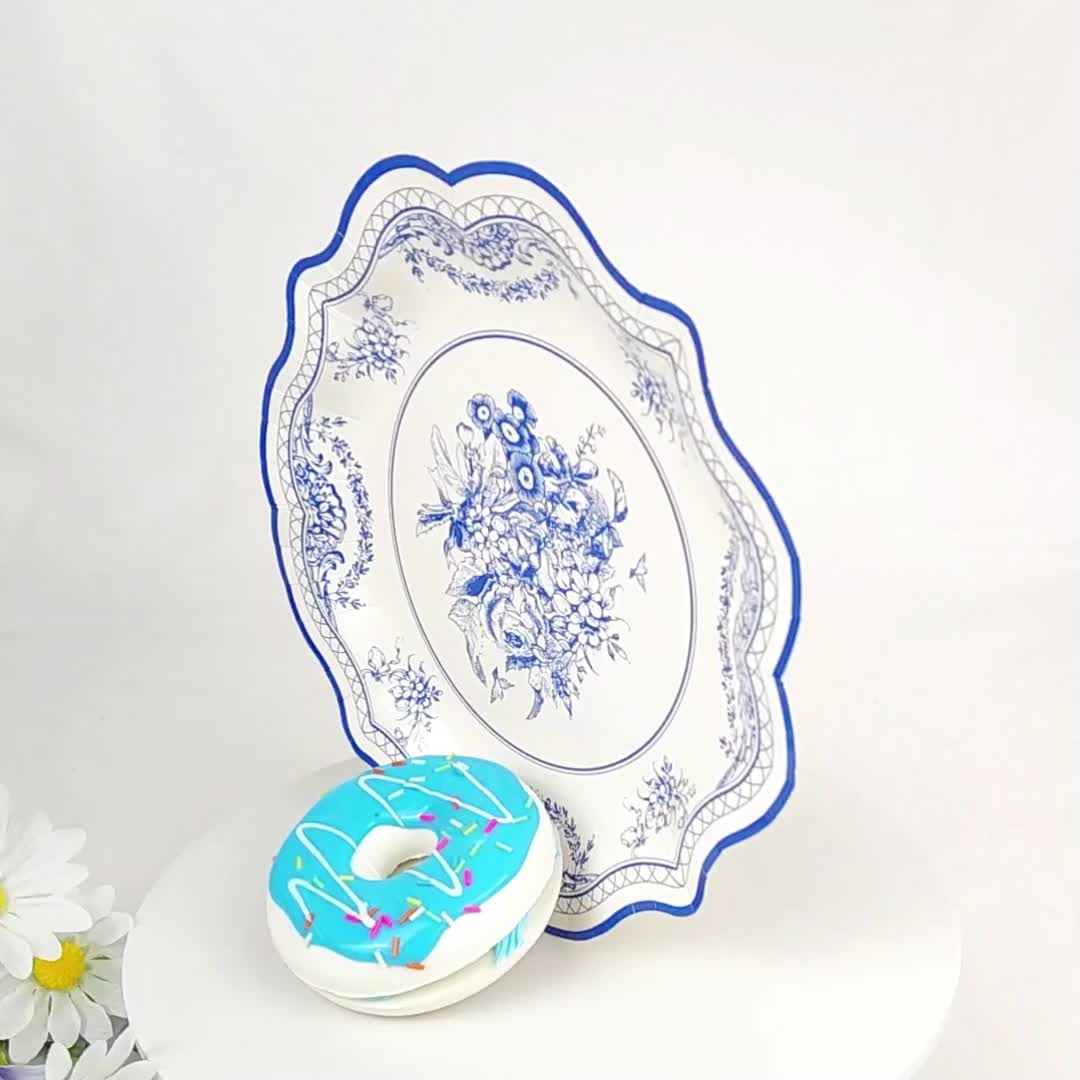 White & Blue Toile Paper Dessert Plates