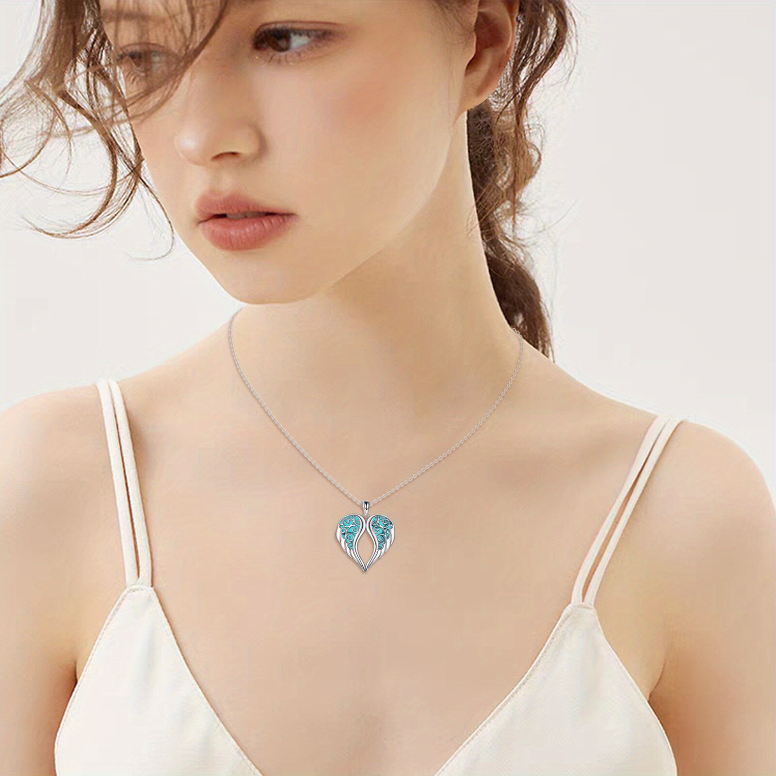 Women's Sterling Silver Guardian Angel Wings Pendant Necklace