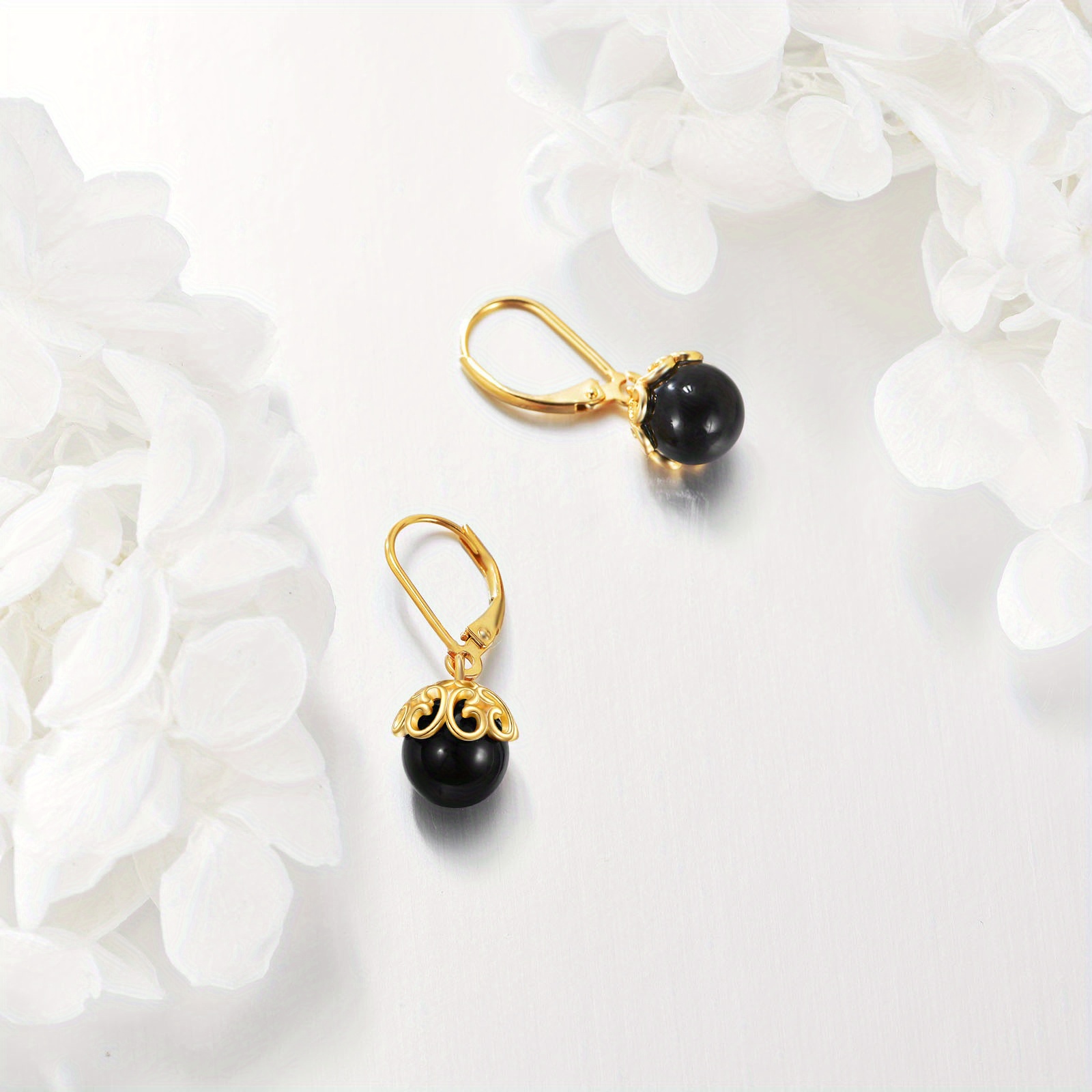 Women's Filigree Black Onyx Stone Drop Dangle Earrings, Elegant Style