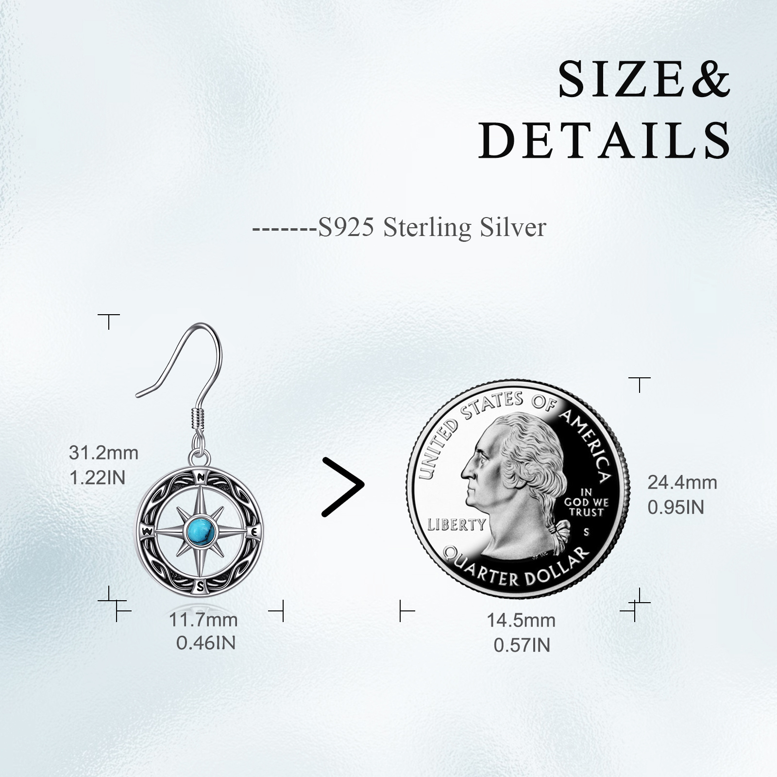 Women's Sterling Silver Compass Dangle Earrings