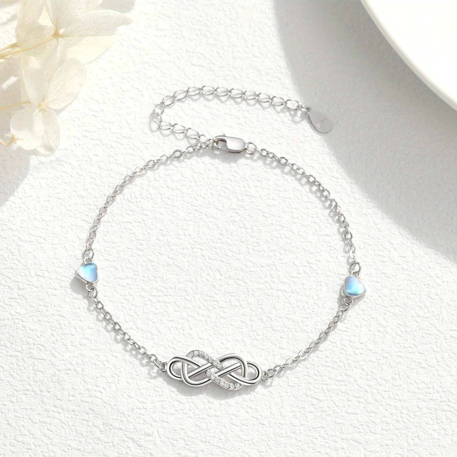 925 Silver Moonstone Infinity Bracelet Adjustable Jewelry Gift
