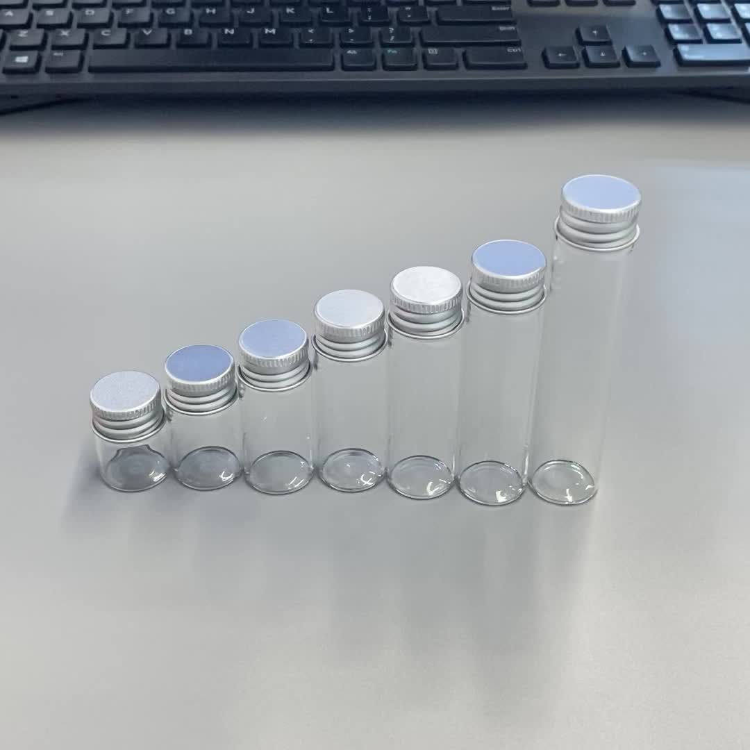 Botellas de vidrio con tapas de aluminio, Mini frascos de vidrio pequeños,  9 tamaños U, 5ml, 6ml, 7ml, 10ml, 14ml, 18ml, 20ml, 25ml, 30ml, 10