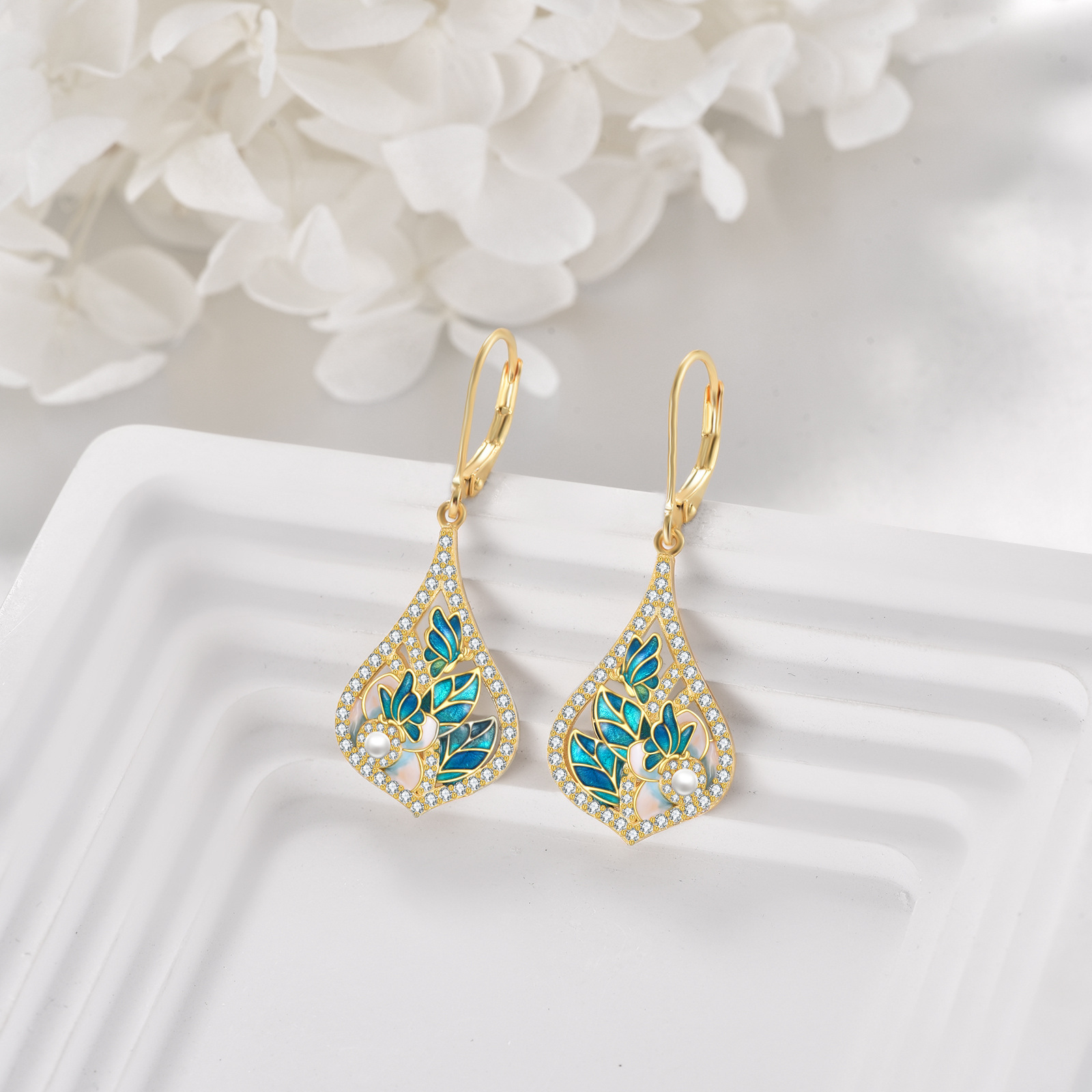enamel flower earrings 925 sterling silvery   earrings for women   jewelry Product details 0