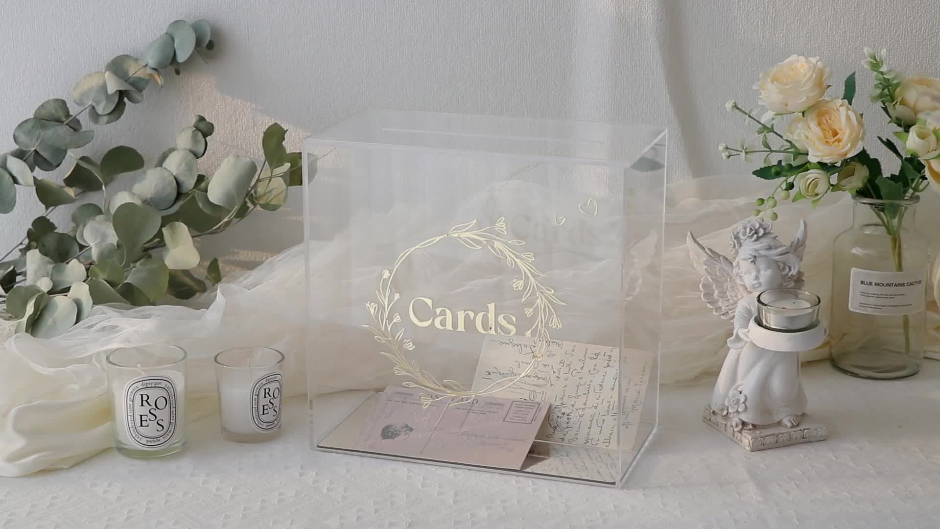 1pc, Acrylic Wedding Card Box(10x10x5.5 Inches), Clear Gift Card Box For  Wedding Reception, Elegant Wedding Envelope Money Memory Box With Stickers