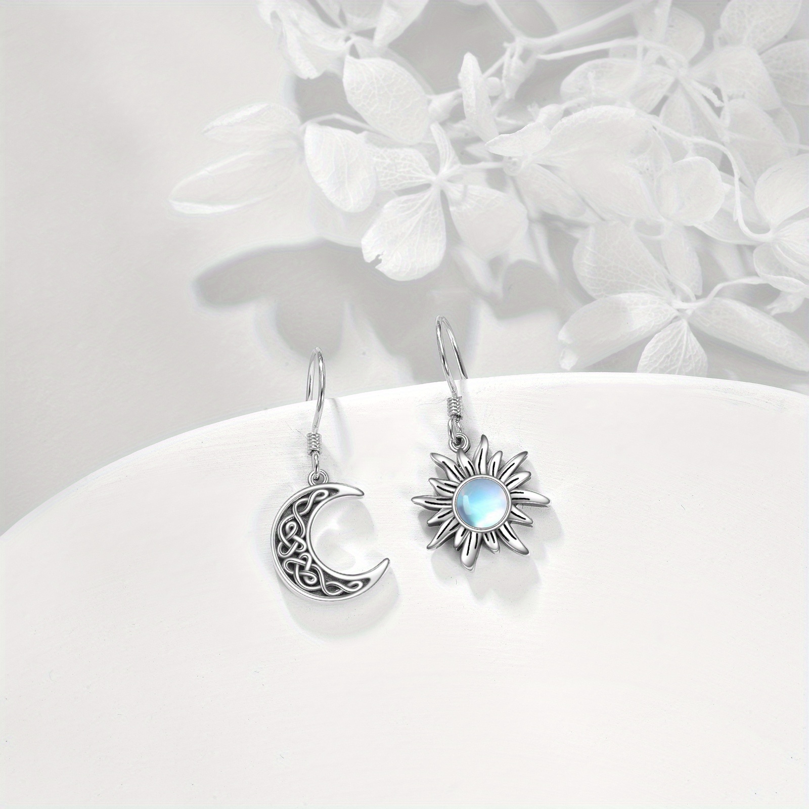 Sun and Moon Dangle Drop Earrings, Celestial Gift