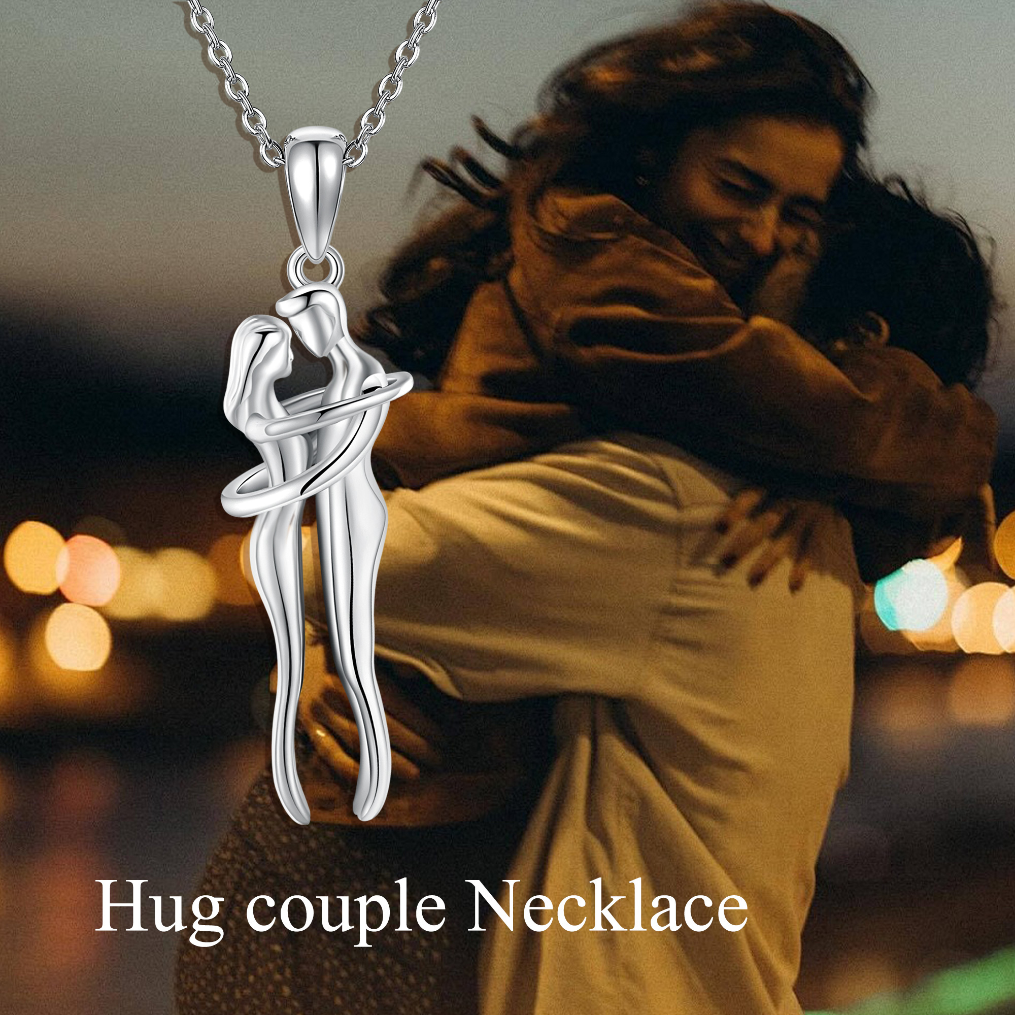 925 Sterling Silver Hug Necklace, Unisex Gift
