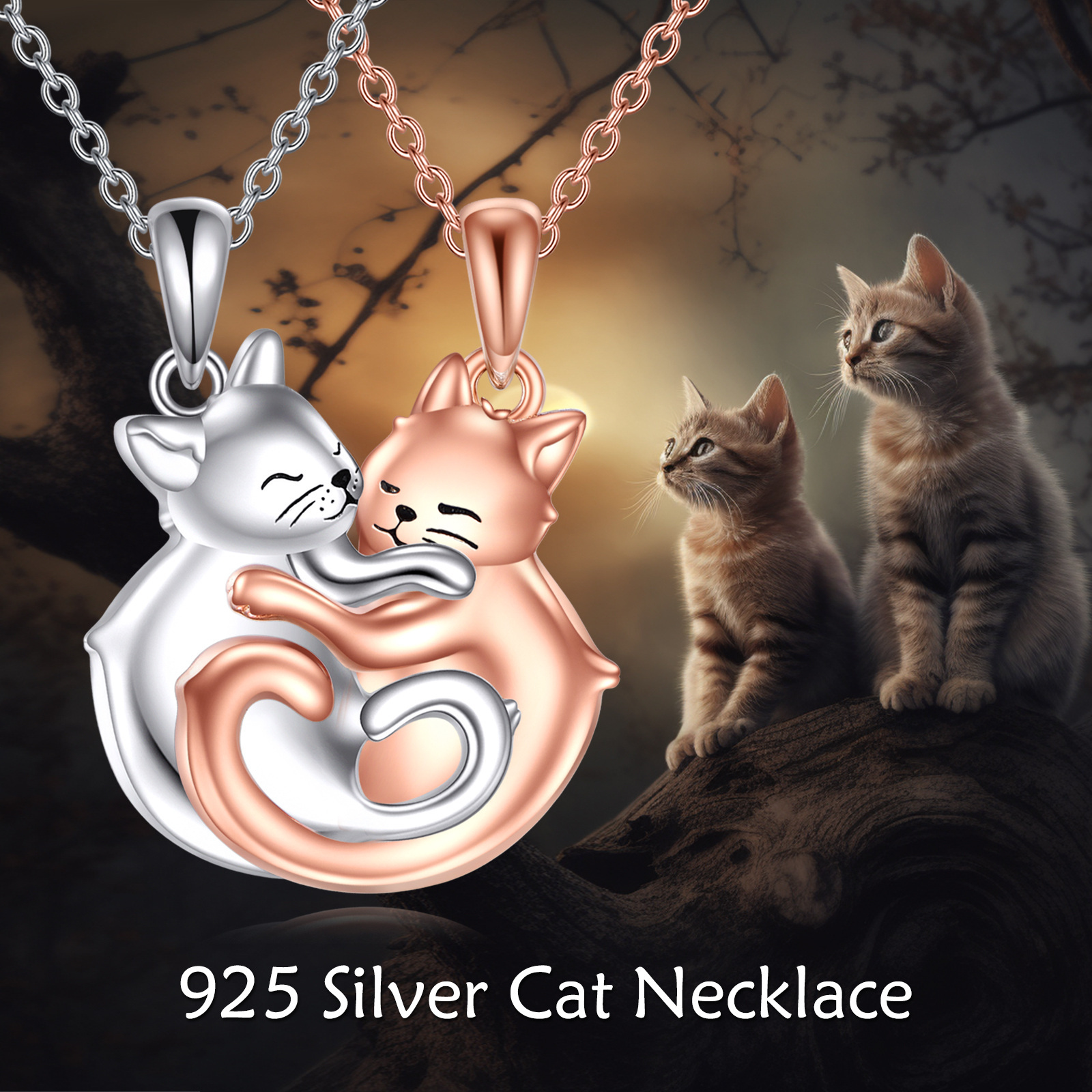 925 Silver Hug Cat Pendant BFF Friendship Gift for Women Sisters