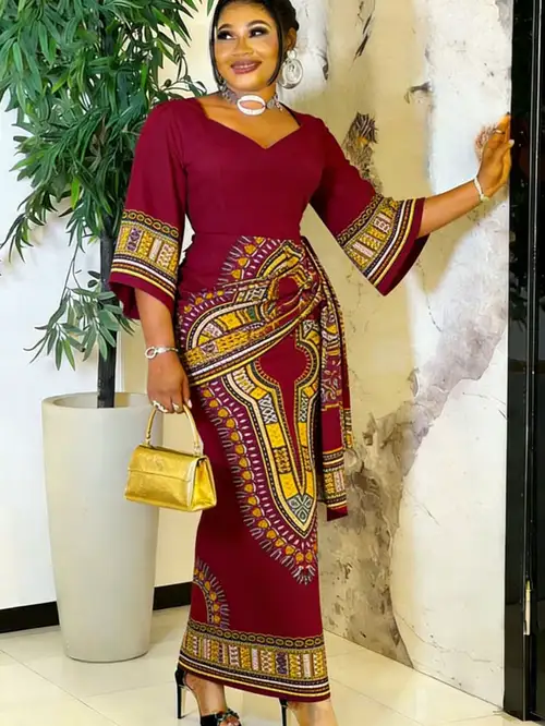 red and gold african dress Afua Mini Short Infinity Dress in Red Black and Gold African Ankara Kente Print