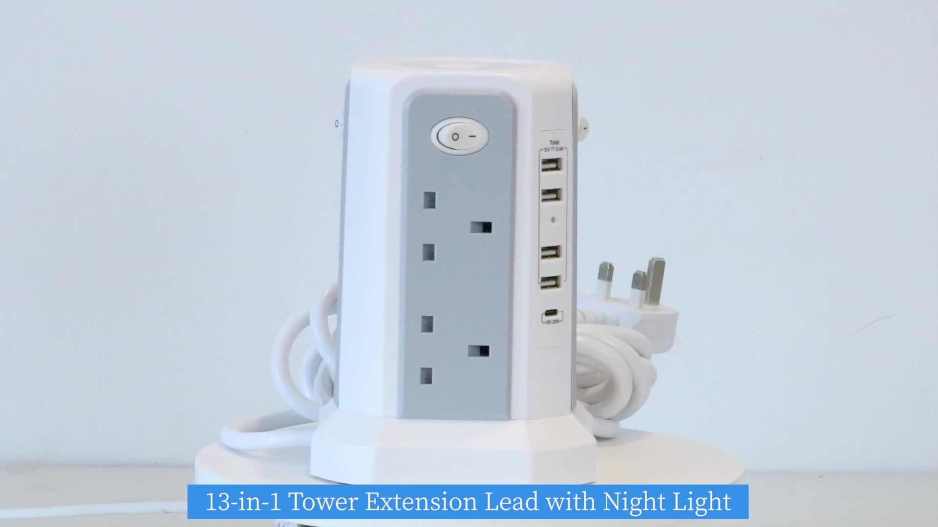 Tower Extension with USB Slots & Night Light