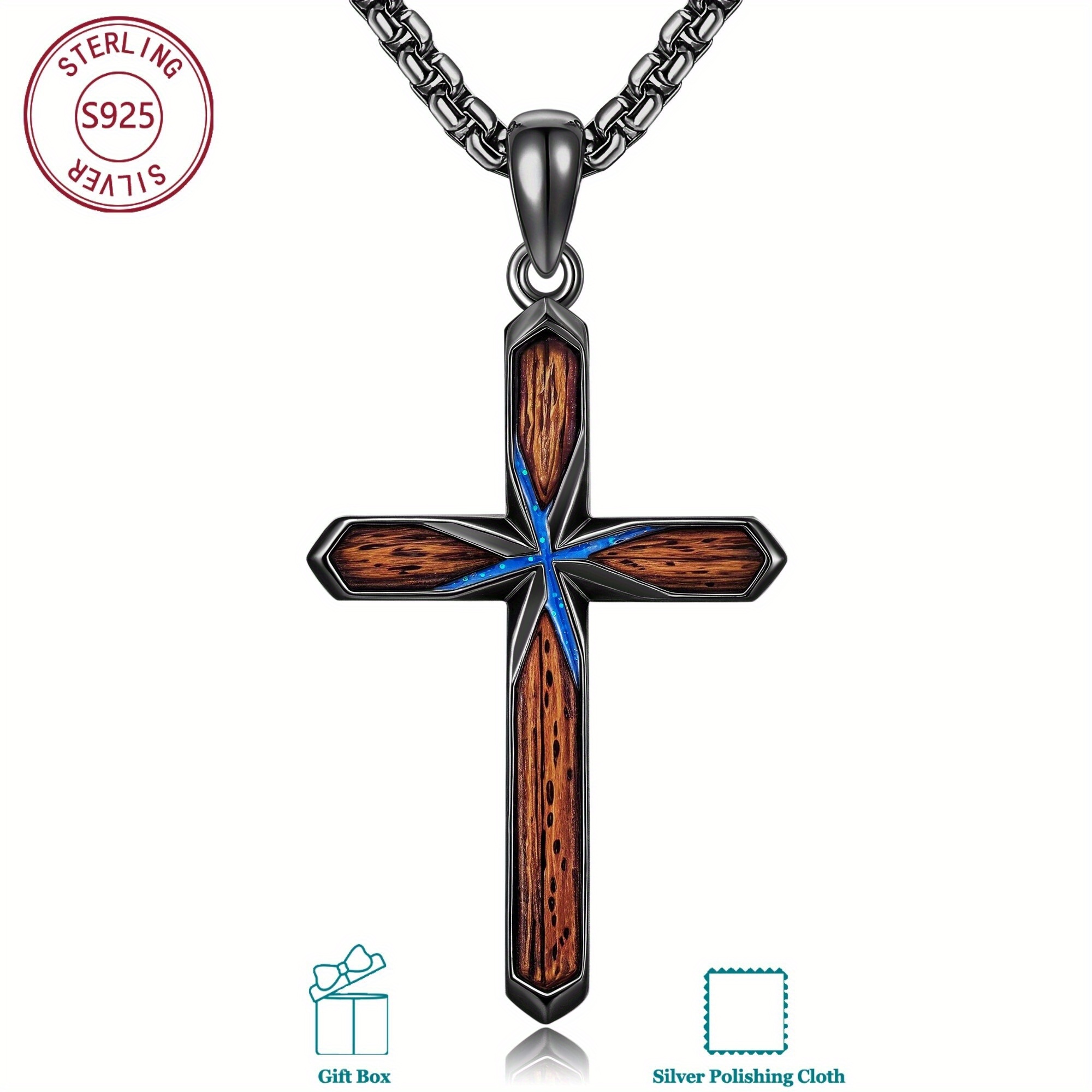 925 Sterling Silvery Cross Necklace For Men, Minimalist Religious Jewelry, Daily & Gift , Skin-friendly & Anti-allergic, Suitable For Men' Wearing