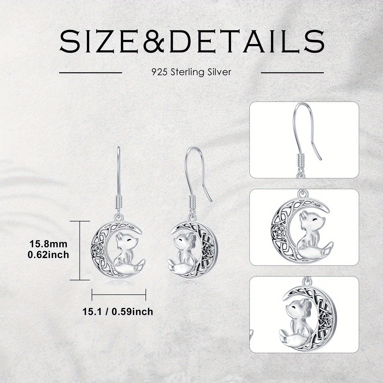 moon fox earrings 925 sterling silver celtic fox dangle earrings cute animal earrings gift for women Product details 3