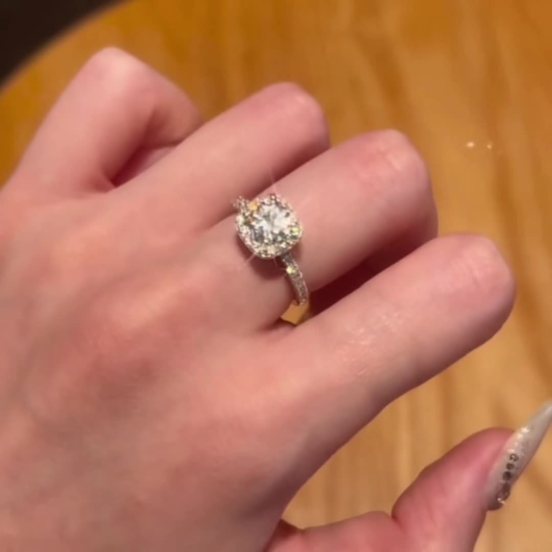 925 Silver CZ Engagement Ring, 4-Prong Setting, No Plating