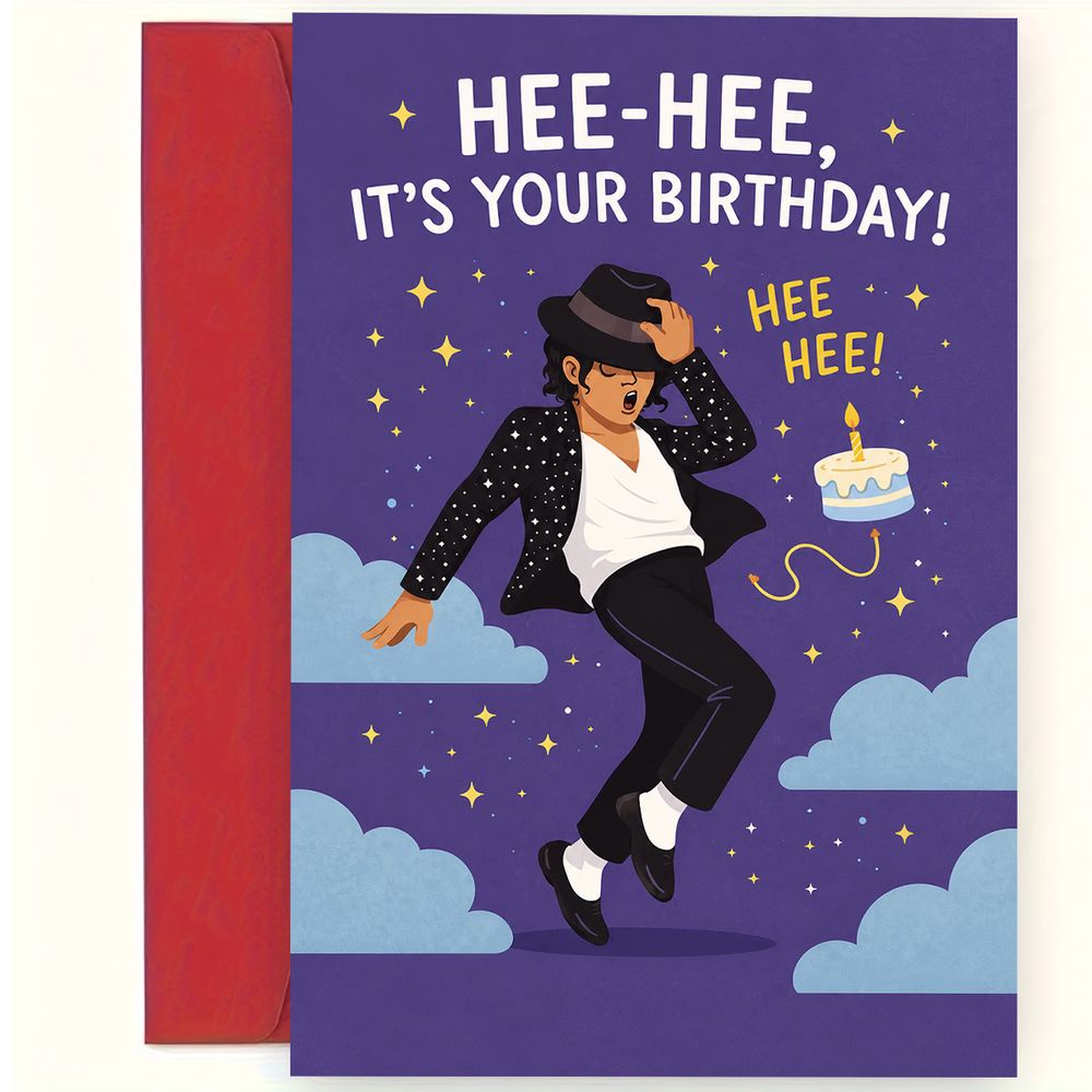 TEMU 1pc Humorous Quirky (birthday) Greeting Card, "hee-hee, Your Birthday! ! ", Character Image Of Person In , Black Hat, Dancing, Suitable For Who