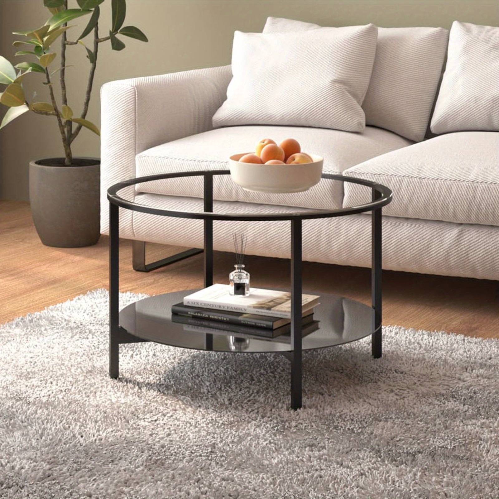 Beistelltisch, Couchtisch, Wohnzimmertisch, Kaffeetisch, Sofatisch, Teetisch, Tisch Wohnzimmer, Schwarz Und Transparent 70cm Hartglas