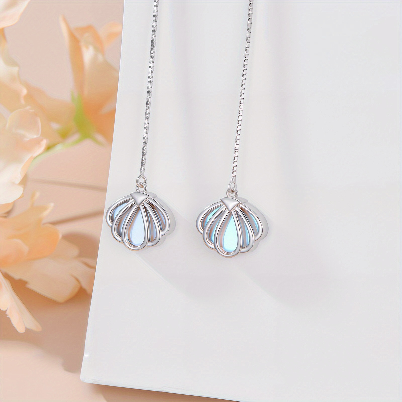 sea shell with   threader earrings 925 sterling silver   with shell long chain earrings for women gifts Product details 0