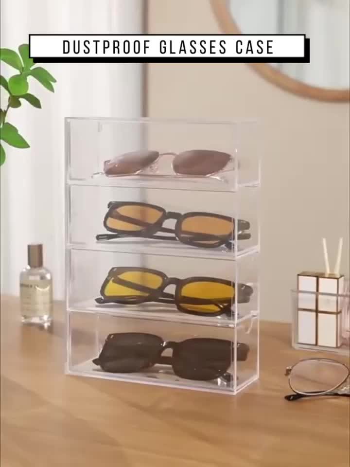 Acrylic Sunglasses Case Storage Box 4 Clear Divided Drawers - Temu