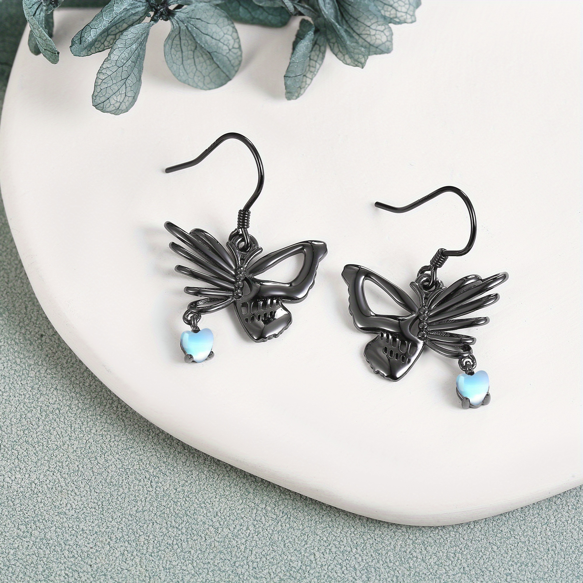 Women's Elegant Black & Silvery Skull Butterfly Earrings, Minimalist