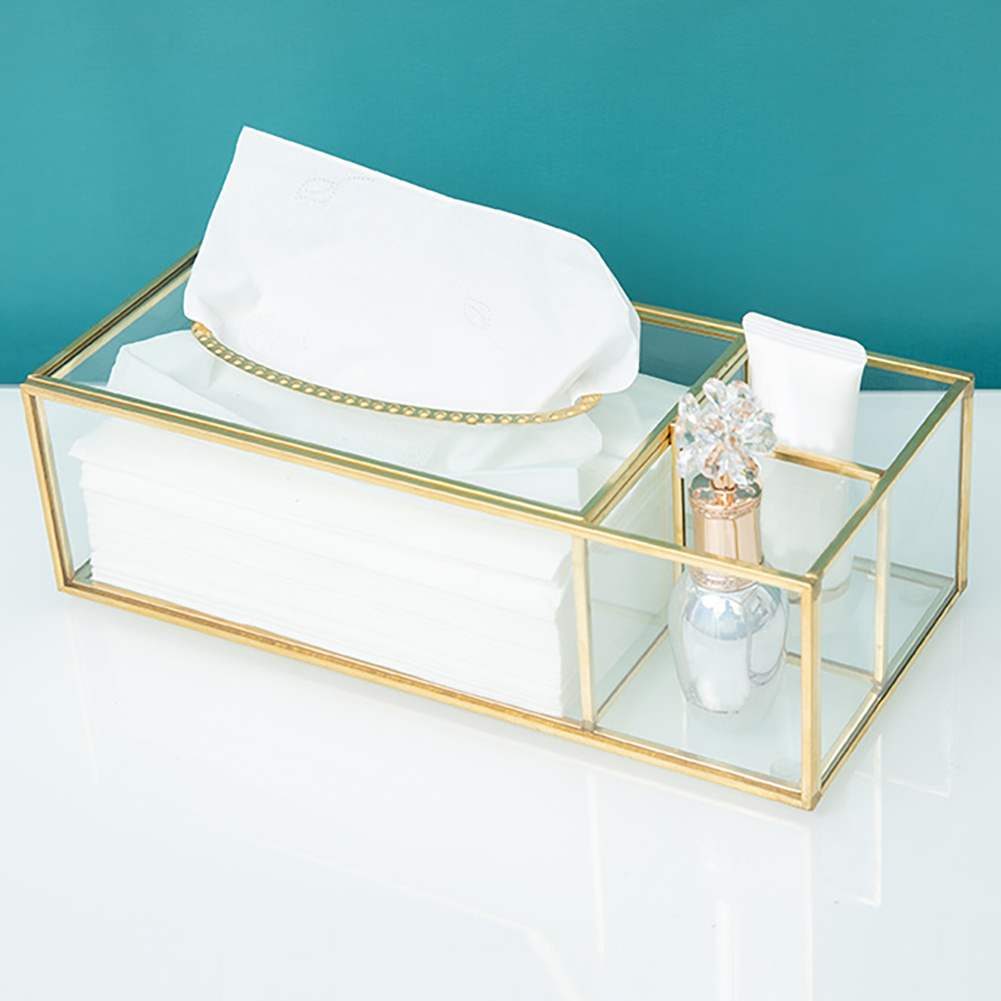 glass tissue box with brass frame clear rectangular decorative storage for kitchen bathroom living room office modern elegant napkin paper holder with   design durable glass construction Product details 9