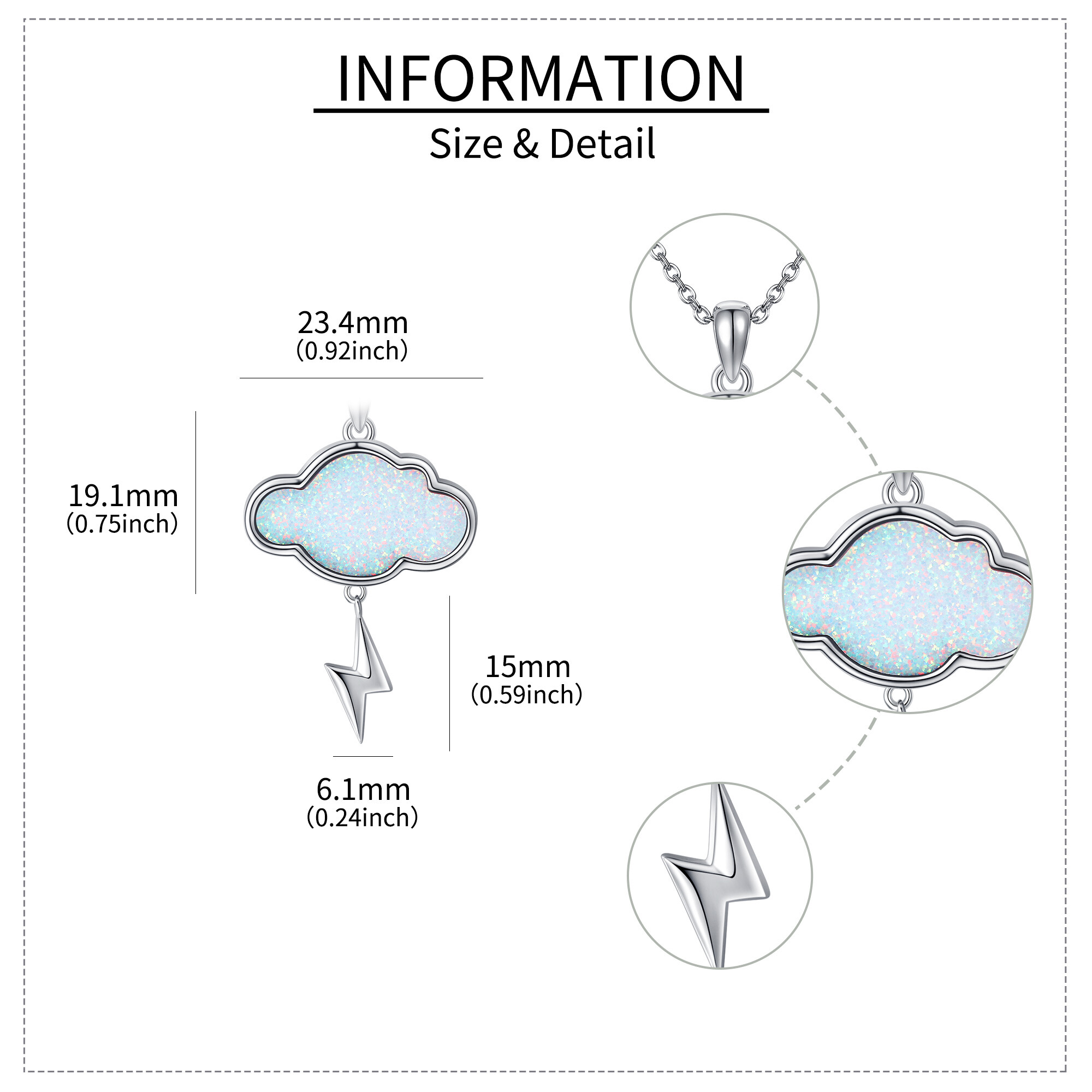 Unisex 925 Sterling Silver Synthetic Opal Cloud Necklace