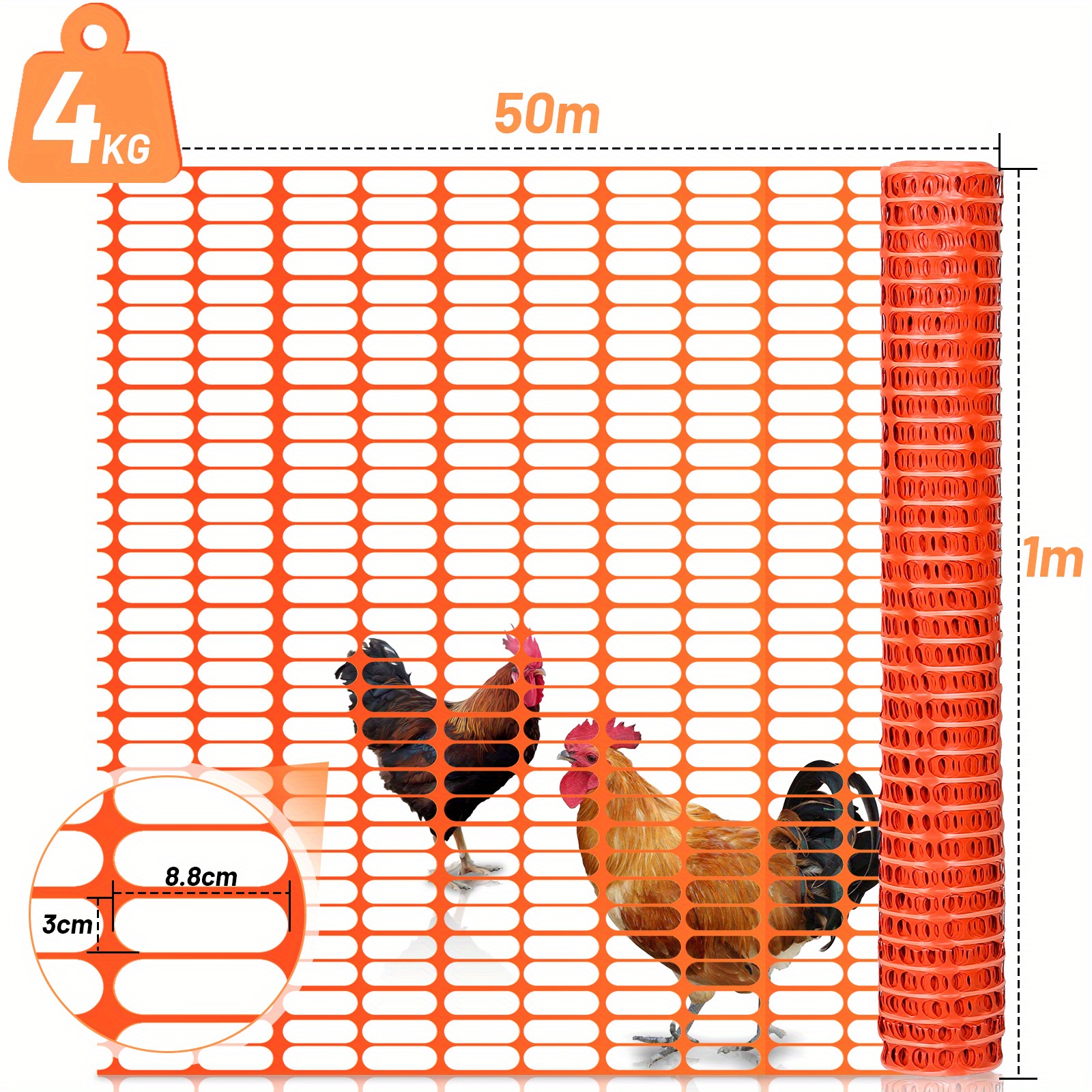 Image of 1 Roll Pe Plastic Safety Net Fence, 50m X 100cm, Portable Barrier For Pets And Animals, Versatile Catch Fence, No - , Fences For Outside