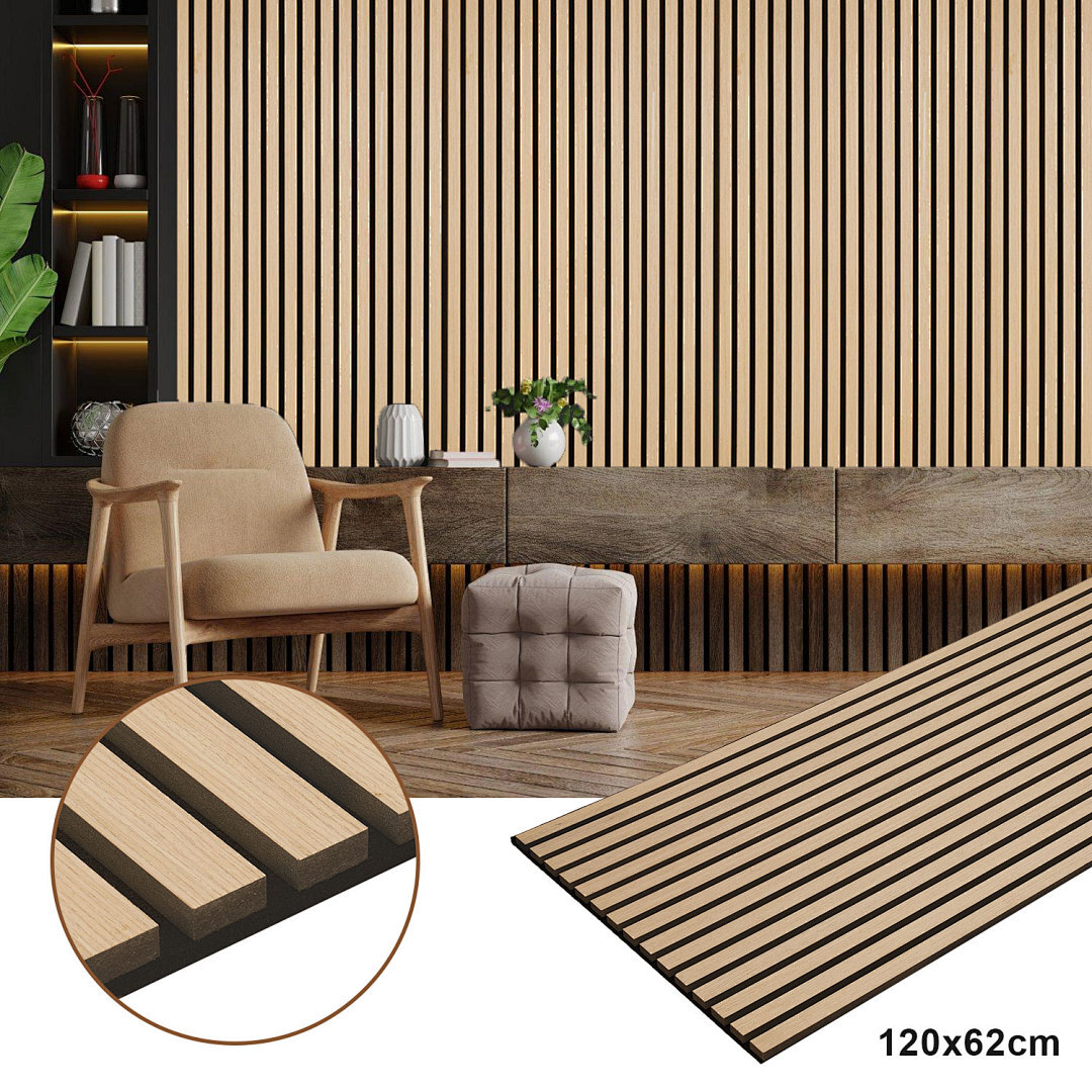 Image of Set Of 2 Acoustic Panels Wood 120x60cm Wall Panels Made Of Wood Veneer And Felt, 3d Slat Wall Wooden Panels, Wall Cladding Wood For Living Room, Office And Studio Treatment