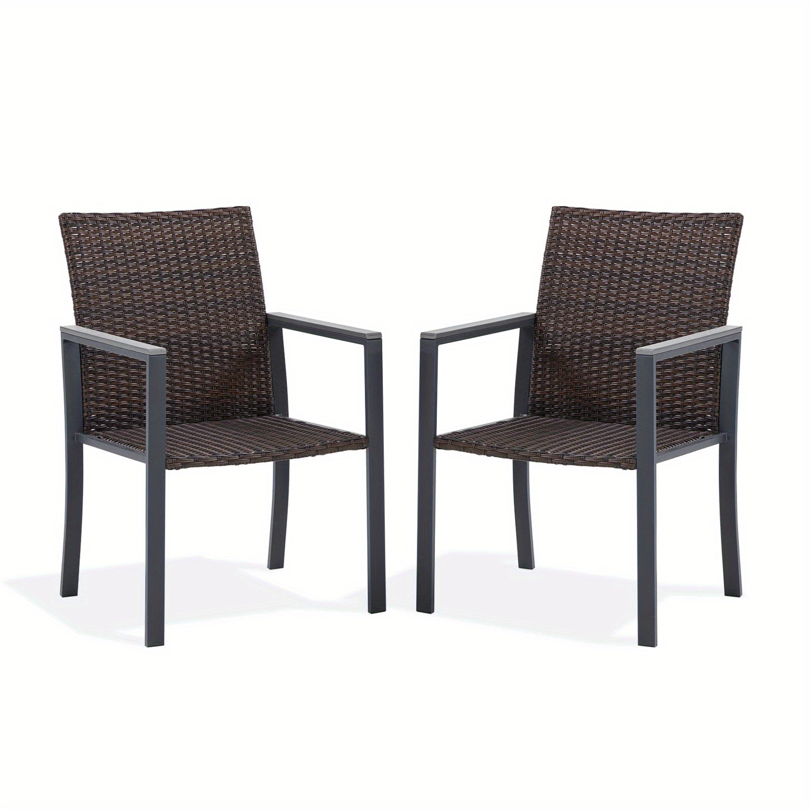 Modern Outdoor Wicker Dining Chair with Armrests Heavy-Duty Resin  Rattan Patio Furniture, Cushion-Compatible Design Sturdy Legs f