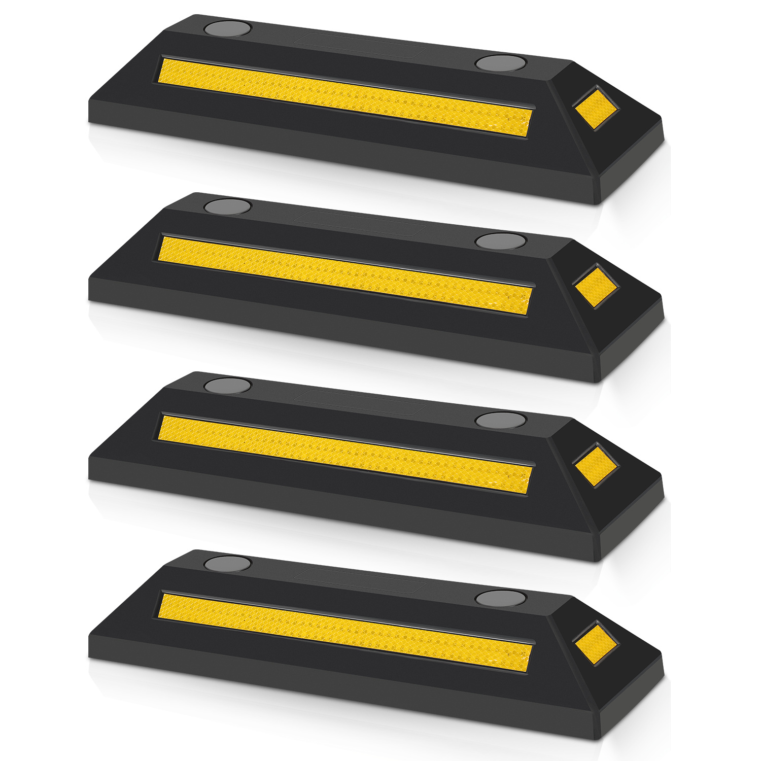 4pcs Reflective Rubber Wheel Stoppers - Parking Space Guards With Expansion Screws For Indoor & Outdoor Use