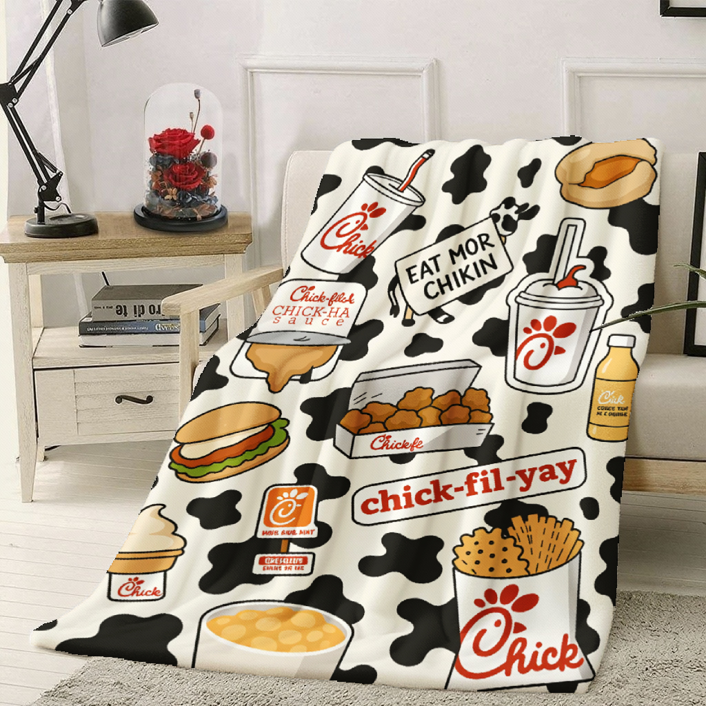 Joocar 1pc Graphic Flannel Blanket, Lightweight Durable Polyester Throw With Fried Chicken Nuggets Fries Design, All Season Bedspread Couch Cover, Retro Vintage Decor, Ideal Gift For Adults, 280gsm