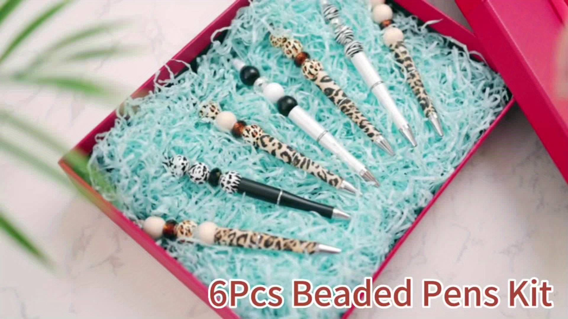 8pcs/set Plastic Beadable Pens Assorted Bead Pens Wood Beads Crystal Spacer  Beads Set Round Beads Black Ink Ballpoint Pen DIY Bead Pen Set For Women S