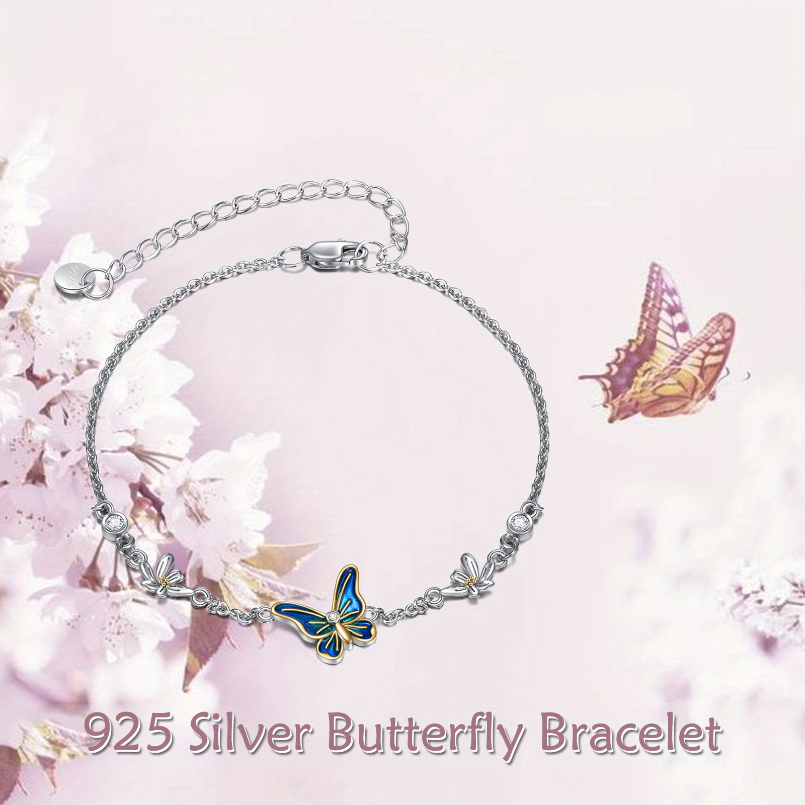 Sterling Silver Butterfly Daisy Anklet Bracelet