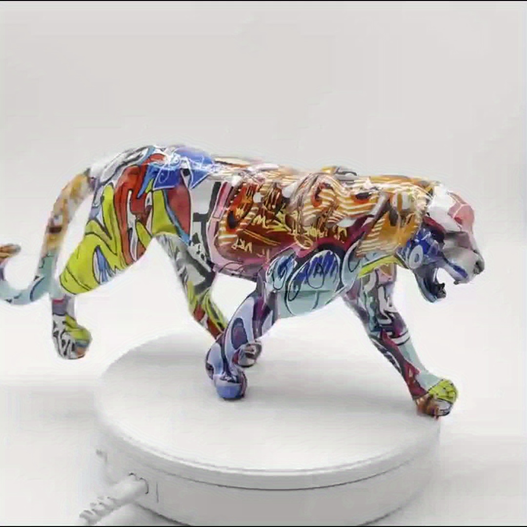 1pc Colorful Abstract Leopard Statue, Leopard Sculpture, Hand-painted  Animal Resin Modern Home Decoration, room Decor