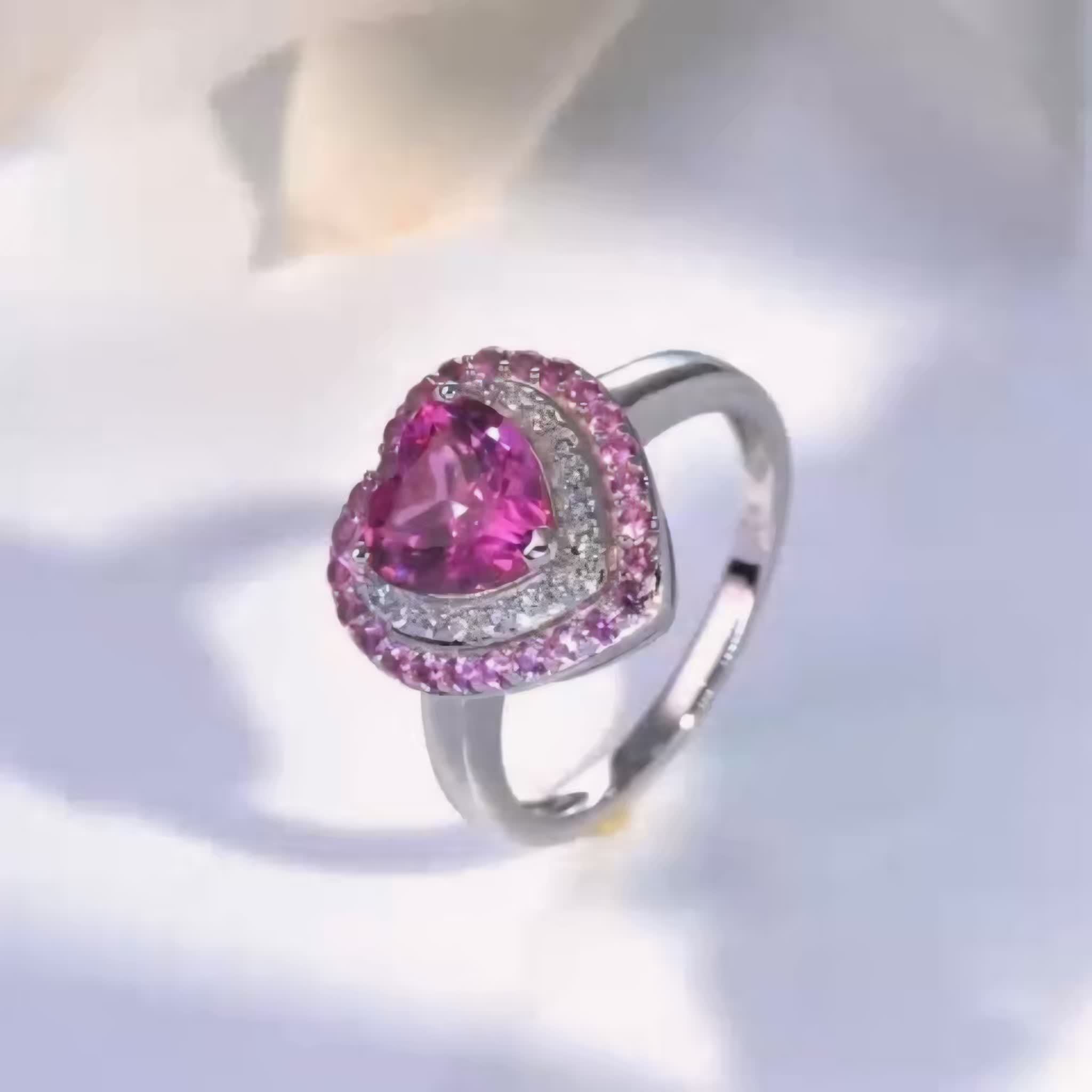 Pink Sparkling Zirconia Ring S925 Silver Heart Shape