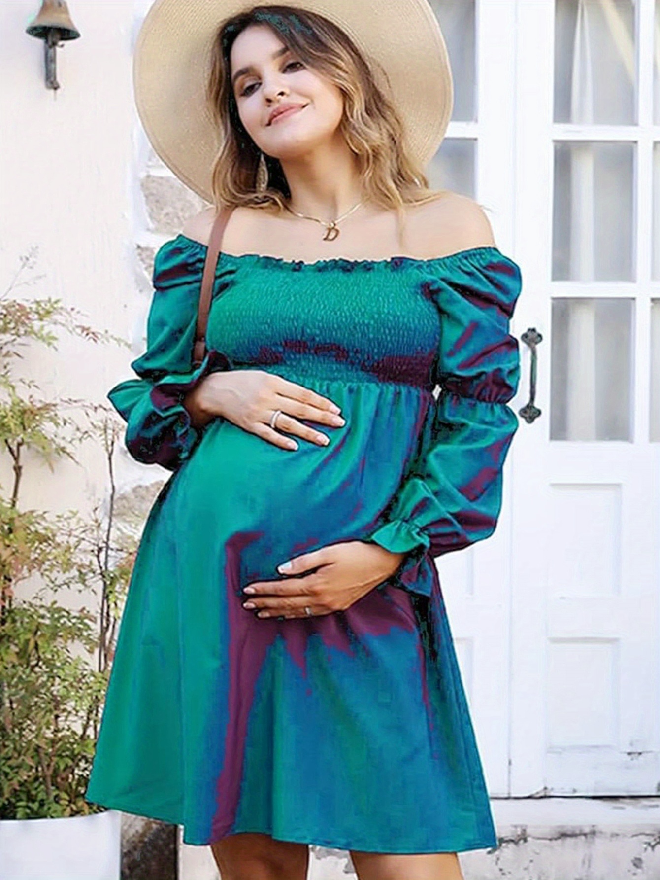 green emerald velvet dress Pinkblush Taupe V-Neck Long Sleeve Fitted Maternity Maxi Dress Medium