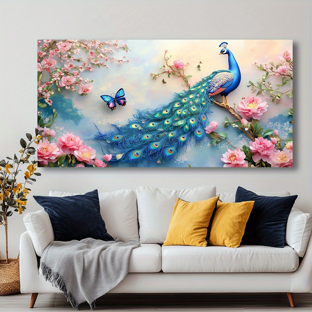 Peacock & Floral Abstract Canvas Wall Art