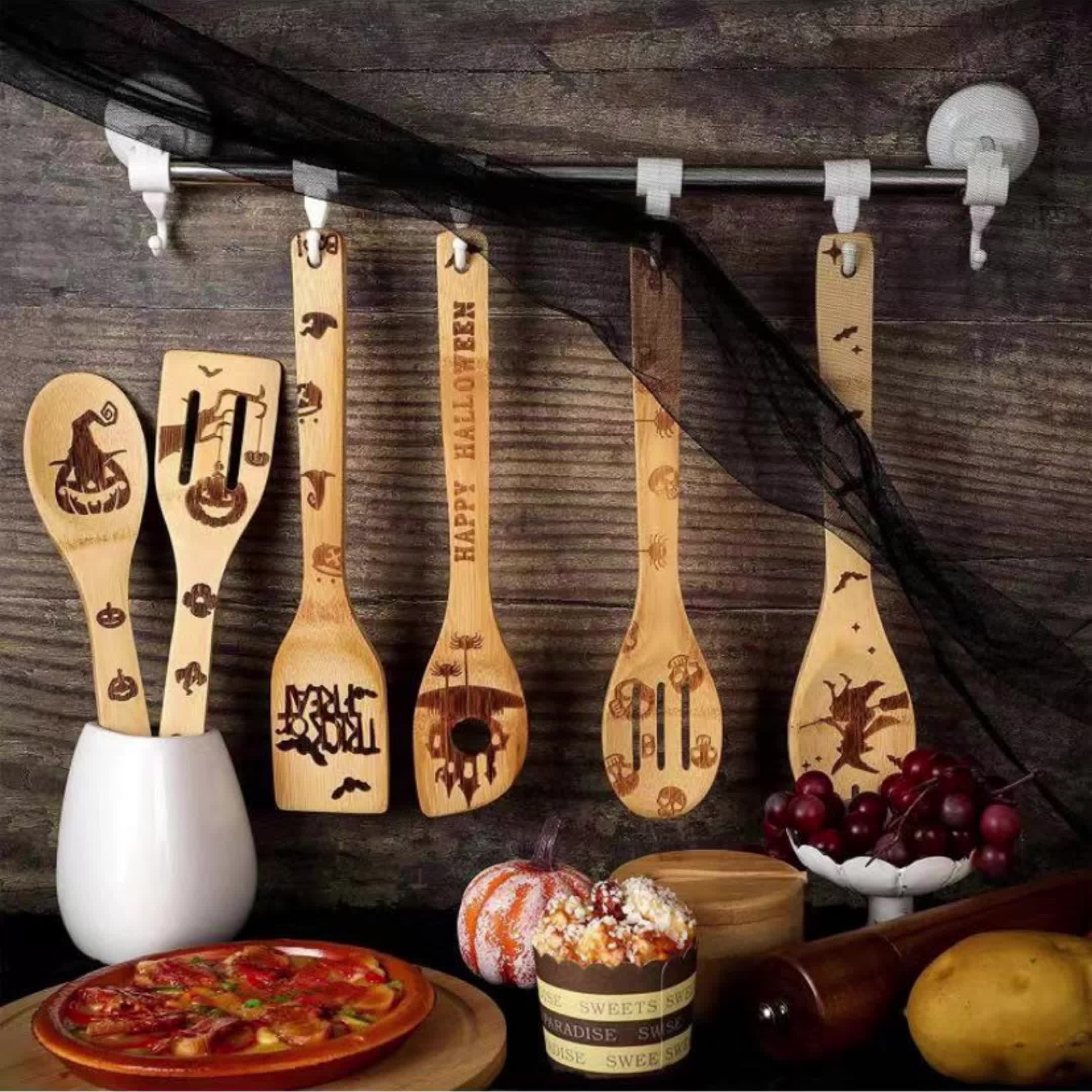 Halloween Wooden Kitchen Utensils Set, Autumn Landscape Pattern Wooden  Cooking Spoons And Spatulas Set, Non-stick Cookware, Perfect For Cooking,  Gifting And Decorating, Kitchen Supplies, Halloween Decoration, Christmas  Gift, Gift For Mom 