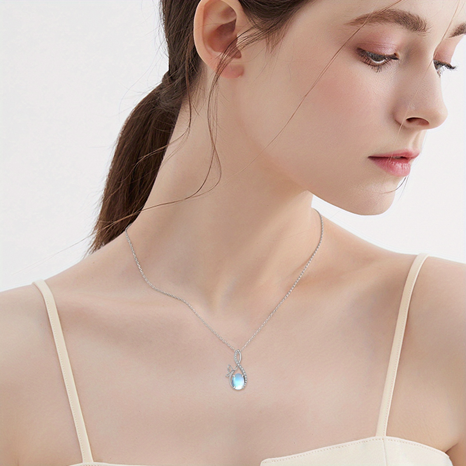 Women's 925 Sterling Silver Butterfly Moonstone Pendant Necklace