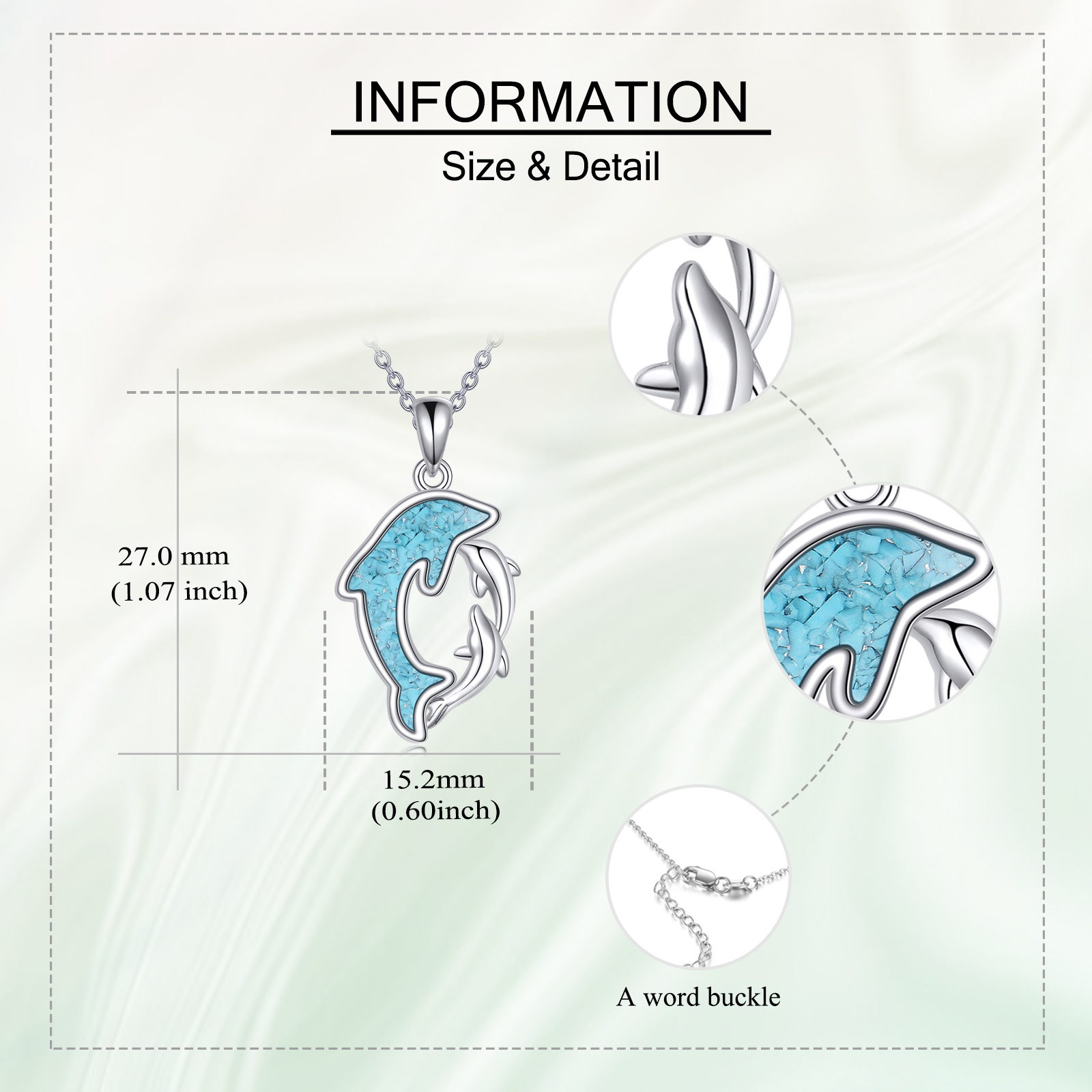 925 Sterling Silver Synthetic Turquoise Dolphin Necklace
