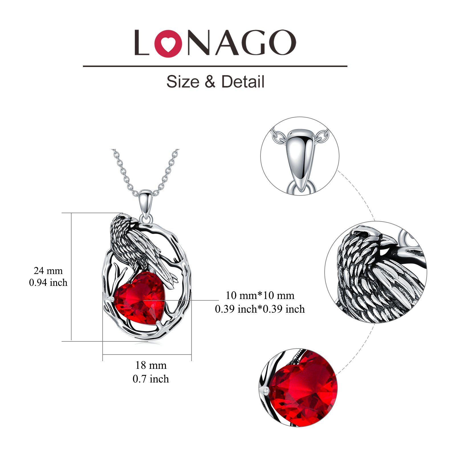 Women's Vintage-Style 925 Sterling Silver Crows Pendant Necklace