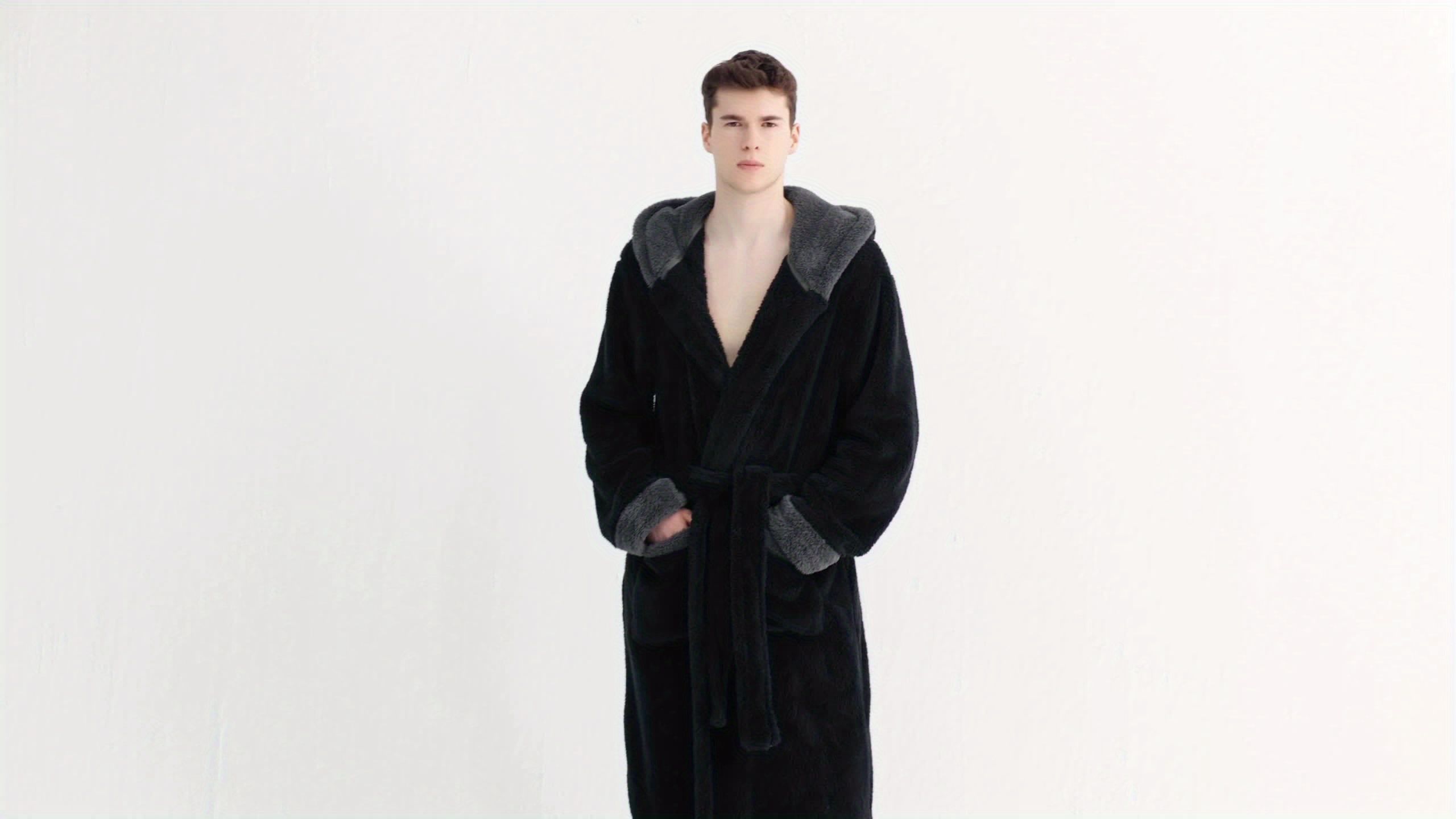 1 stuks Extra Lange Badjas - Dikke Winter Badjas met Capuchon, Pluche Fleece-achtige Textuur, Elegante Badjas voor Thuis & Reizen voor Vrouwen/Mannen