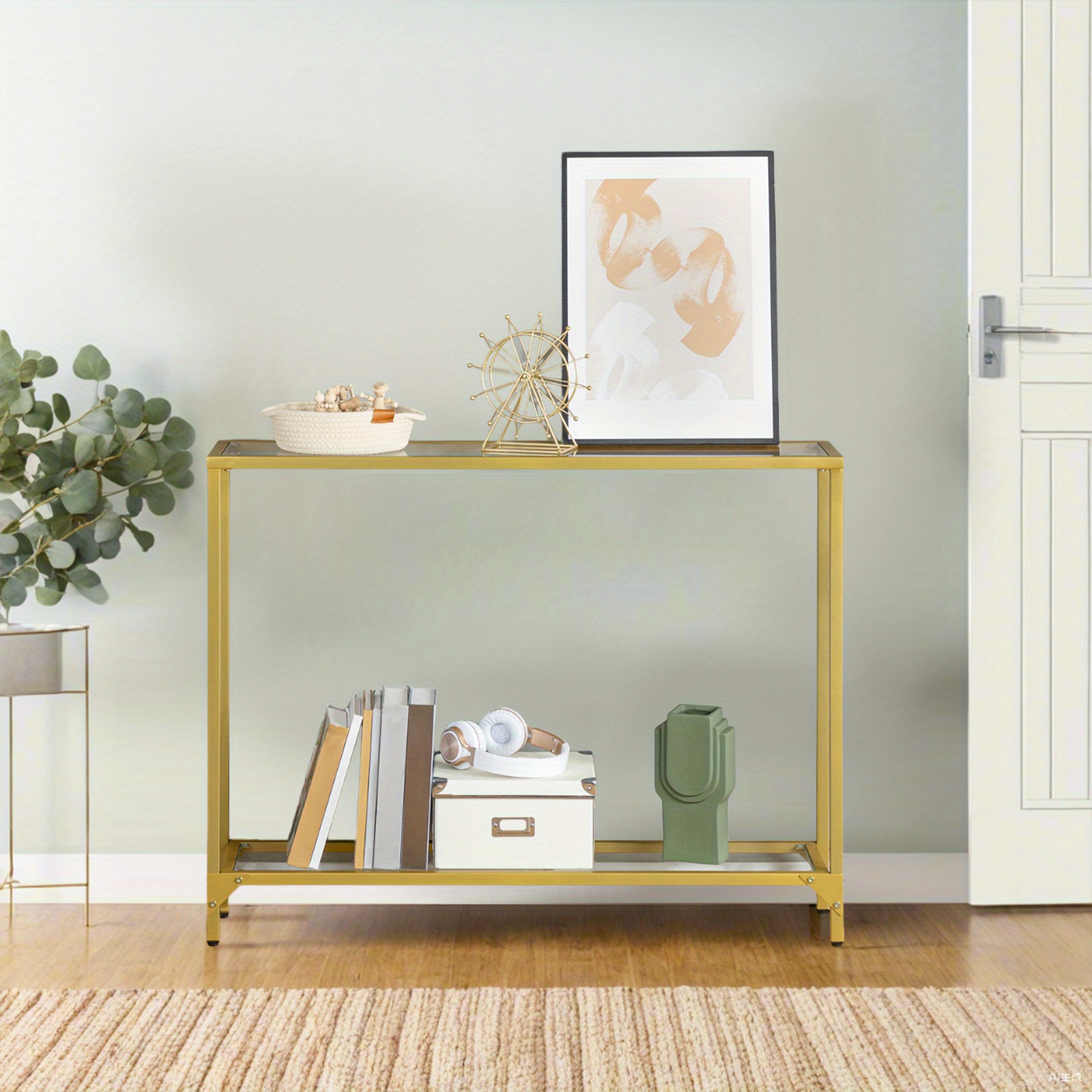Modern Minimalist Entryway Table with Two-Tier Shelves