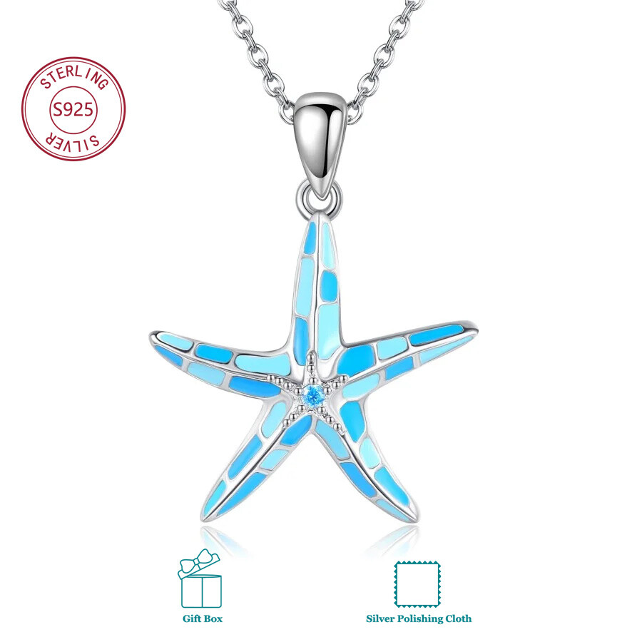 Image of 925 Sterling Silvery Starfish Necklace, Ocean-style Cute Jewelry, Ideal Daily Accessory For Women, Light Beige-friendly And Hypoallergenic