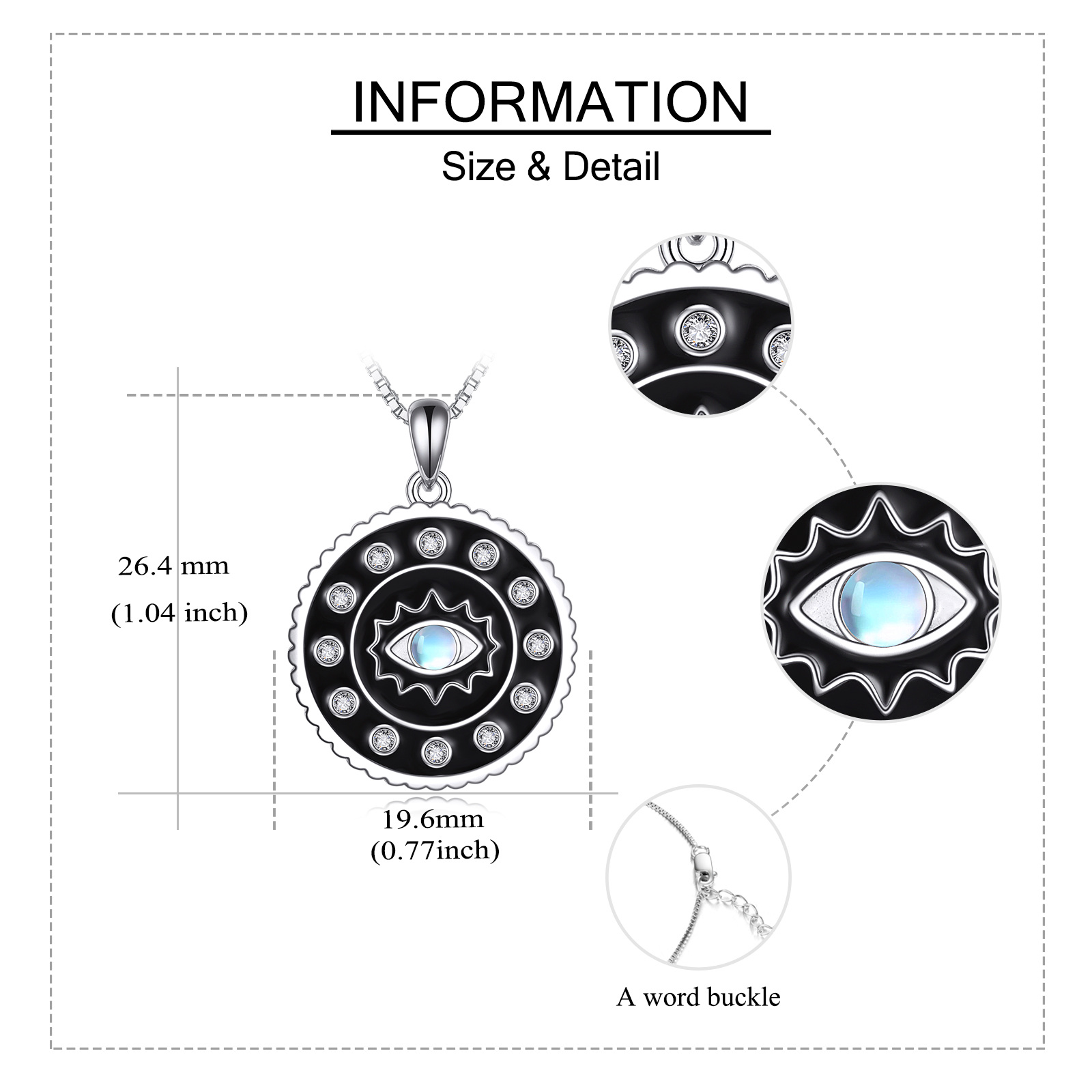 Women's 925 Sterling Silver Evil Eye Moonstone Necklace, Daily Wear