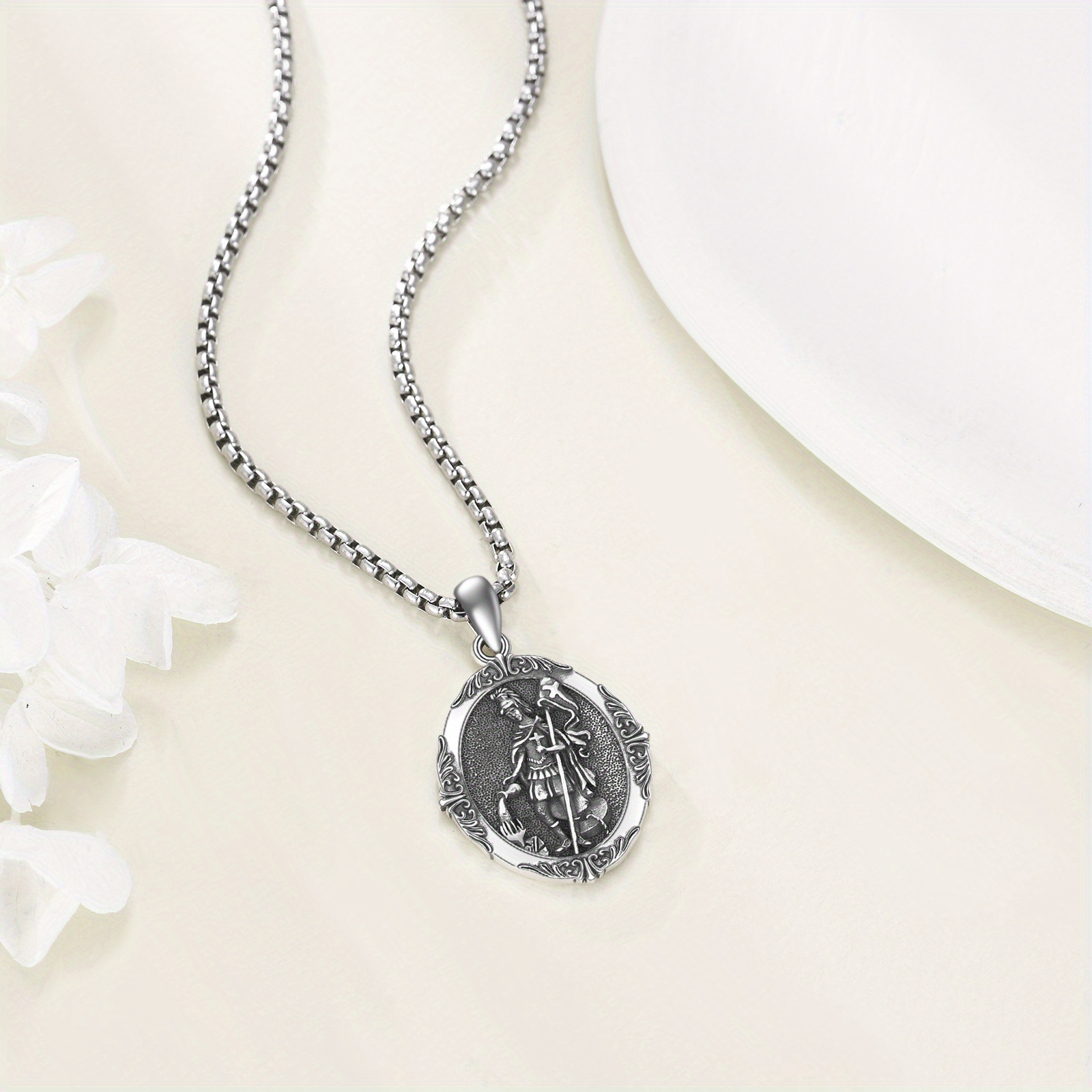 925 Sterling Silver St Florian Firefighter Pendant Necklace