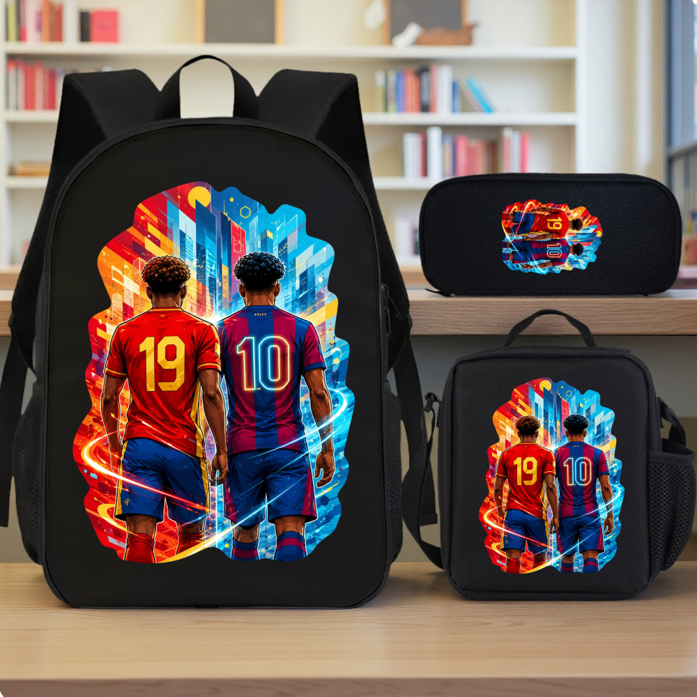 TEMU Mochila escolar de 3 piezas con temática de fútbol, para - Mochila de 3 piezas con estampado de número de camiseta de fútbol, compartimento para