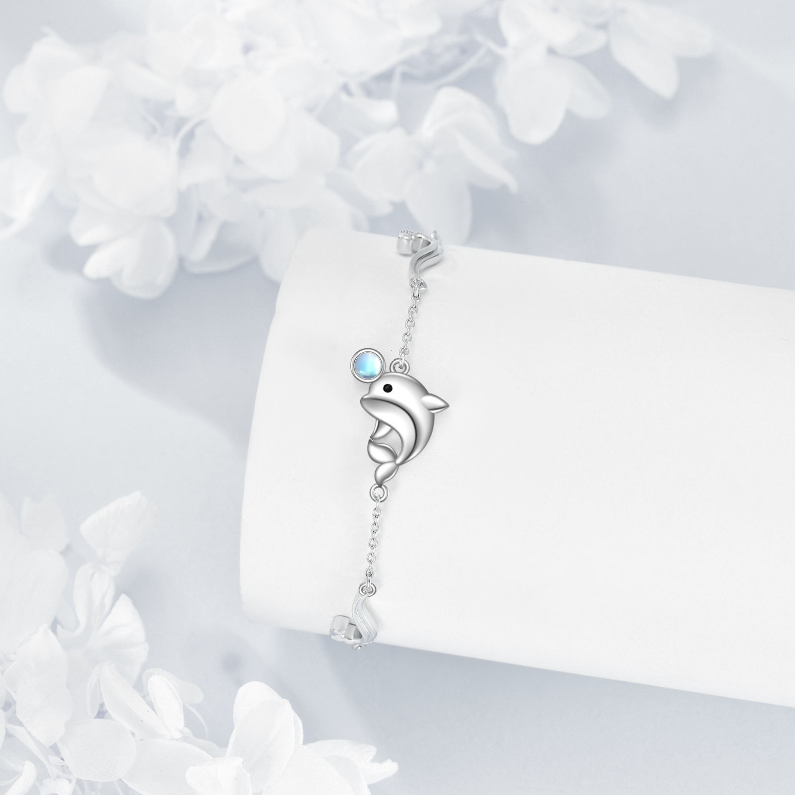925 Sterling Silver Moonstone Dolphin Bracelet for Women