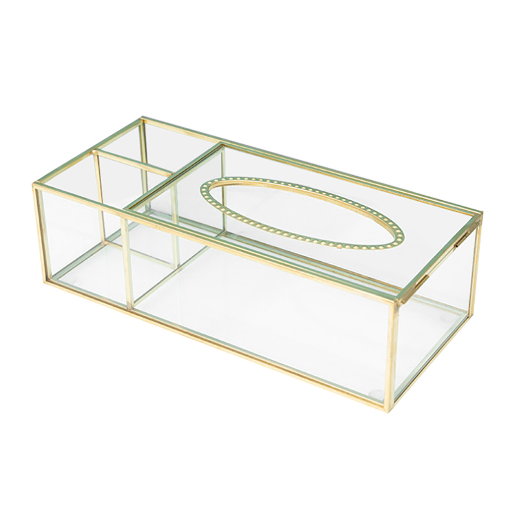 glass tissue box with brass frame clear rectangular decorative storage for kitchen bathroom living room office modern elegant napkin paper holder with   design durable glass construction Product details 0