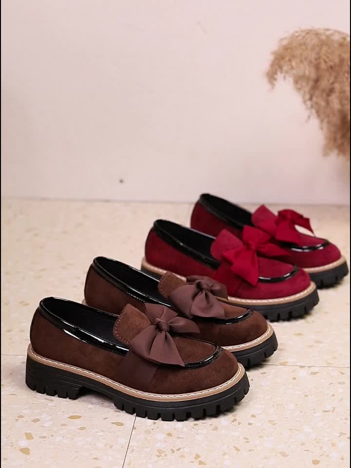 Ladies' Solid Color Bow Thick-Soled Comfortable Loafers, Versatile Shoes