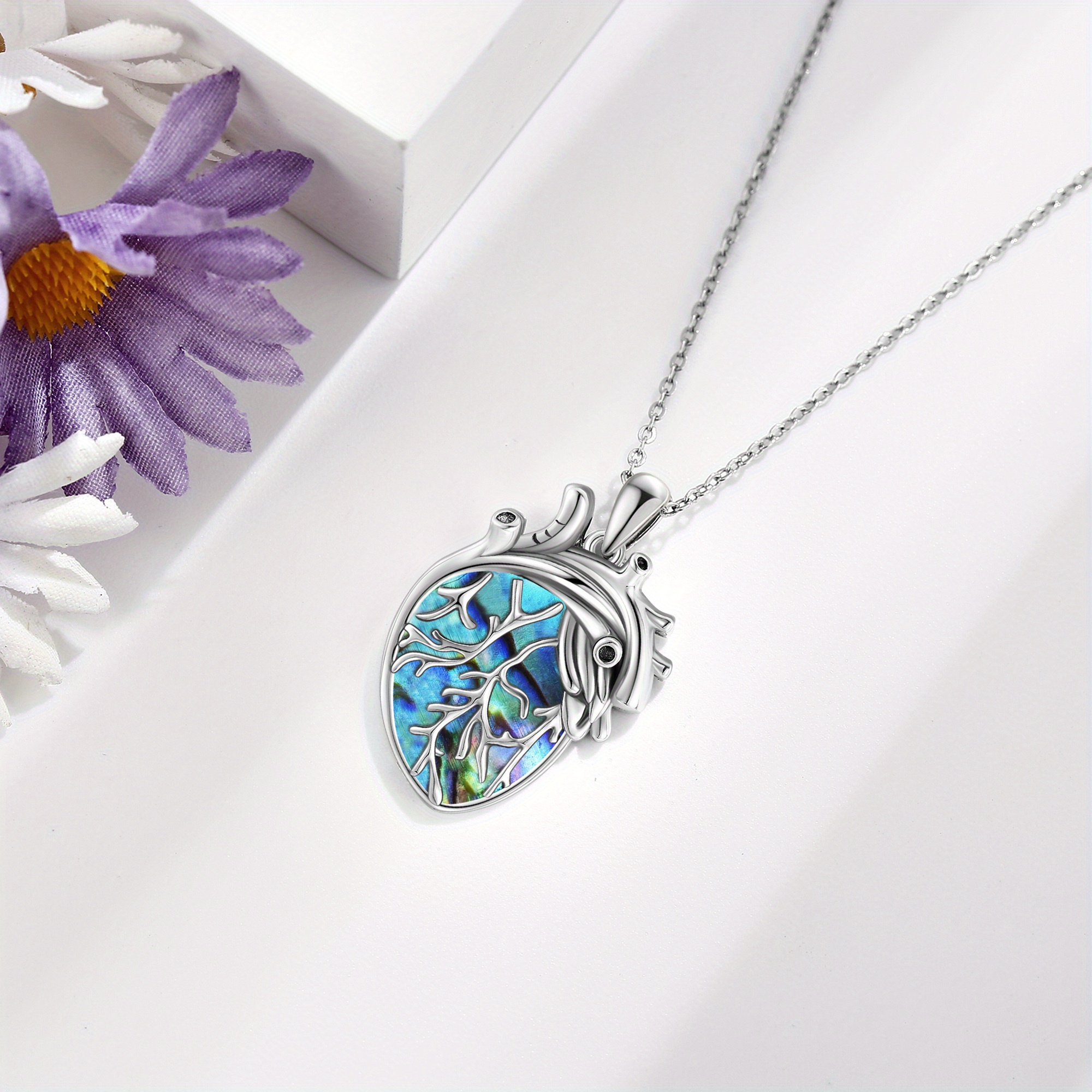 Women's Gothic Anatomical Heart Necklace with Abalone Shell, Gift for Her
