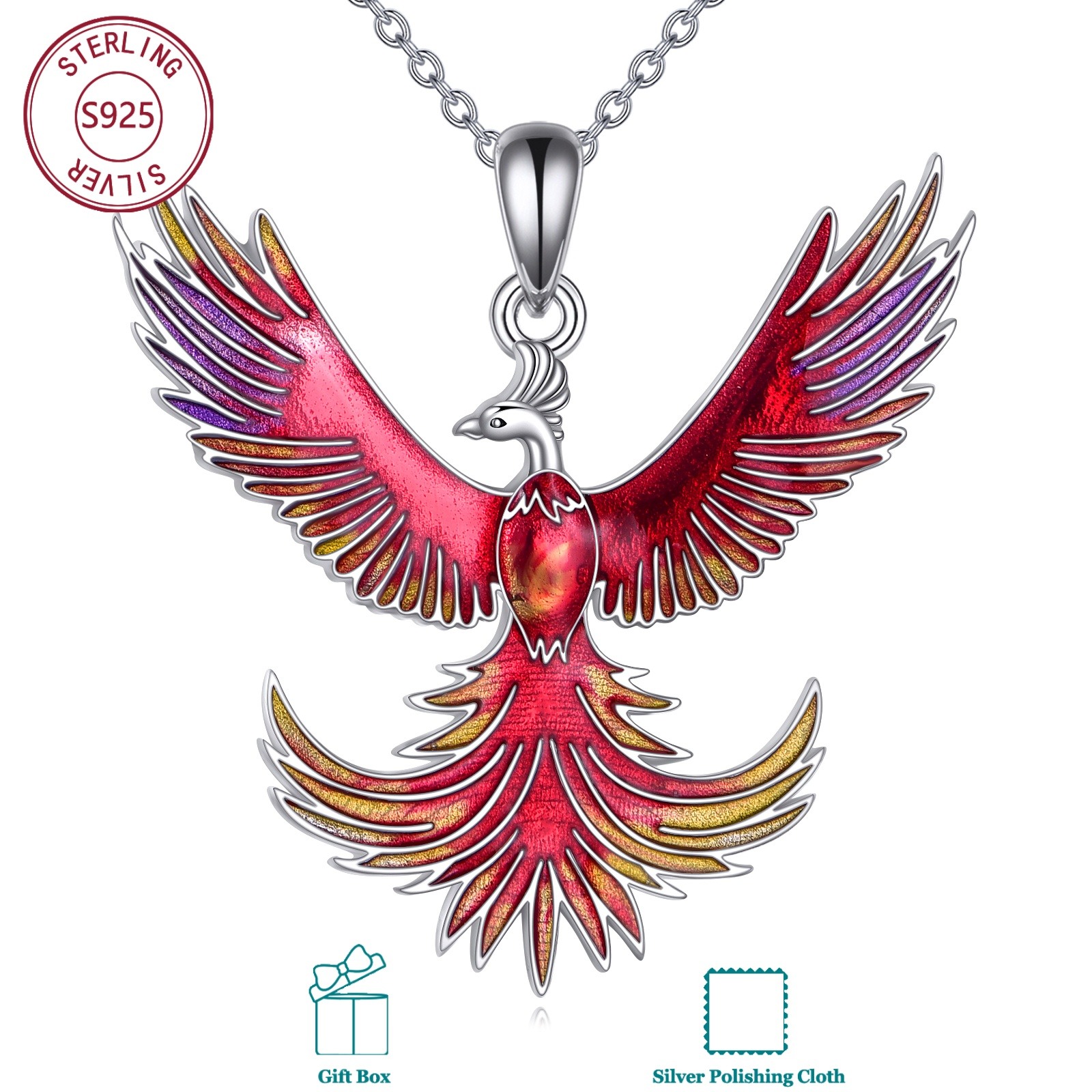 Image of 925 Sterling Silvery Phoenix Necklace, Power, Perfect For Easter & Daily Wear, Women's Skin-friendly